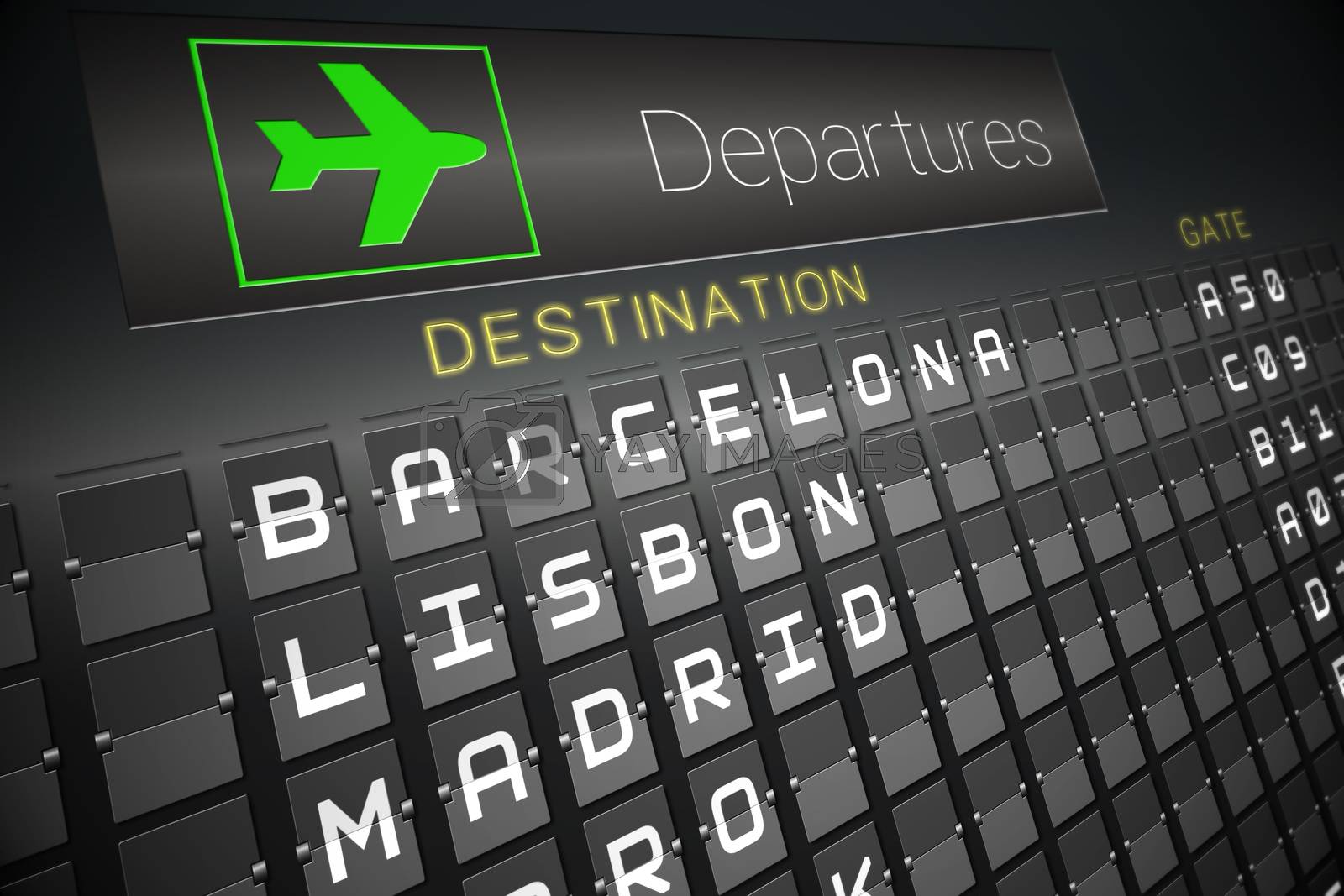 Royalty free image of Black departures board for european cities by Wavebreakmedia