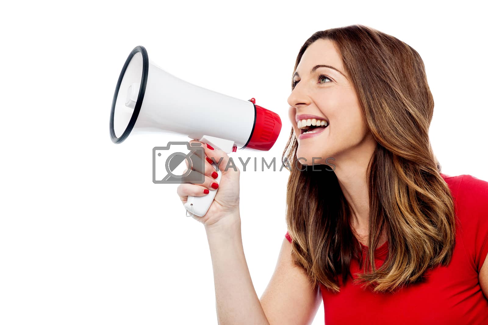 Royalty free image of Happy woman with mega phone by stockyimages