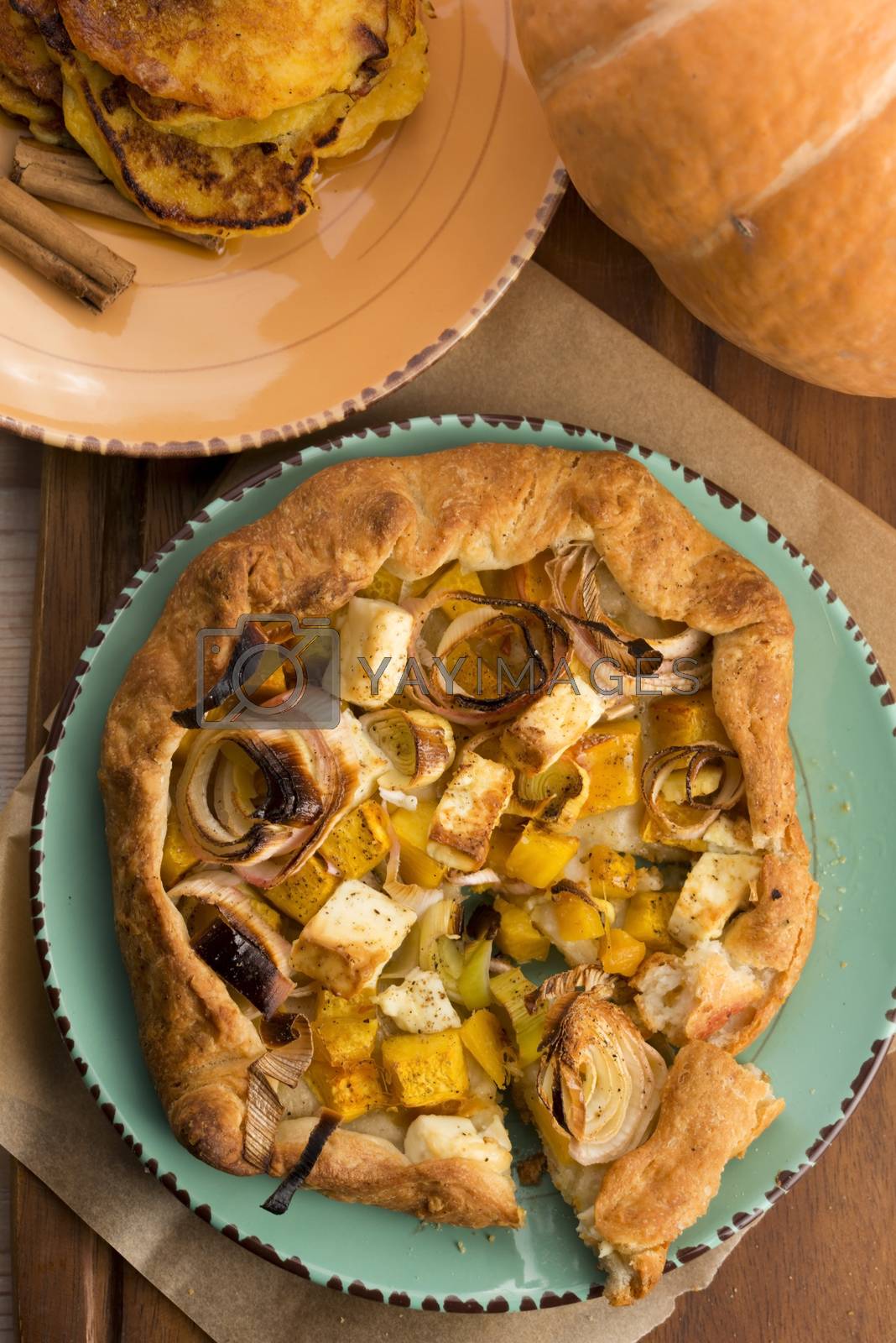 Royalty free image of Galette with leeks, pumpkin and feta by joannawnuk