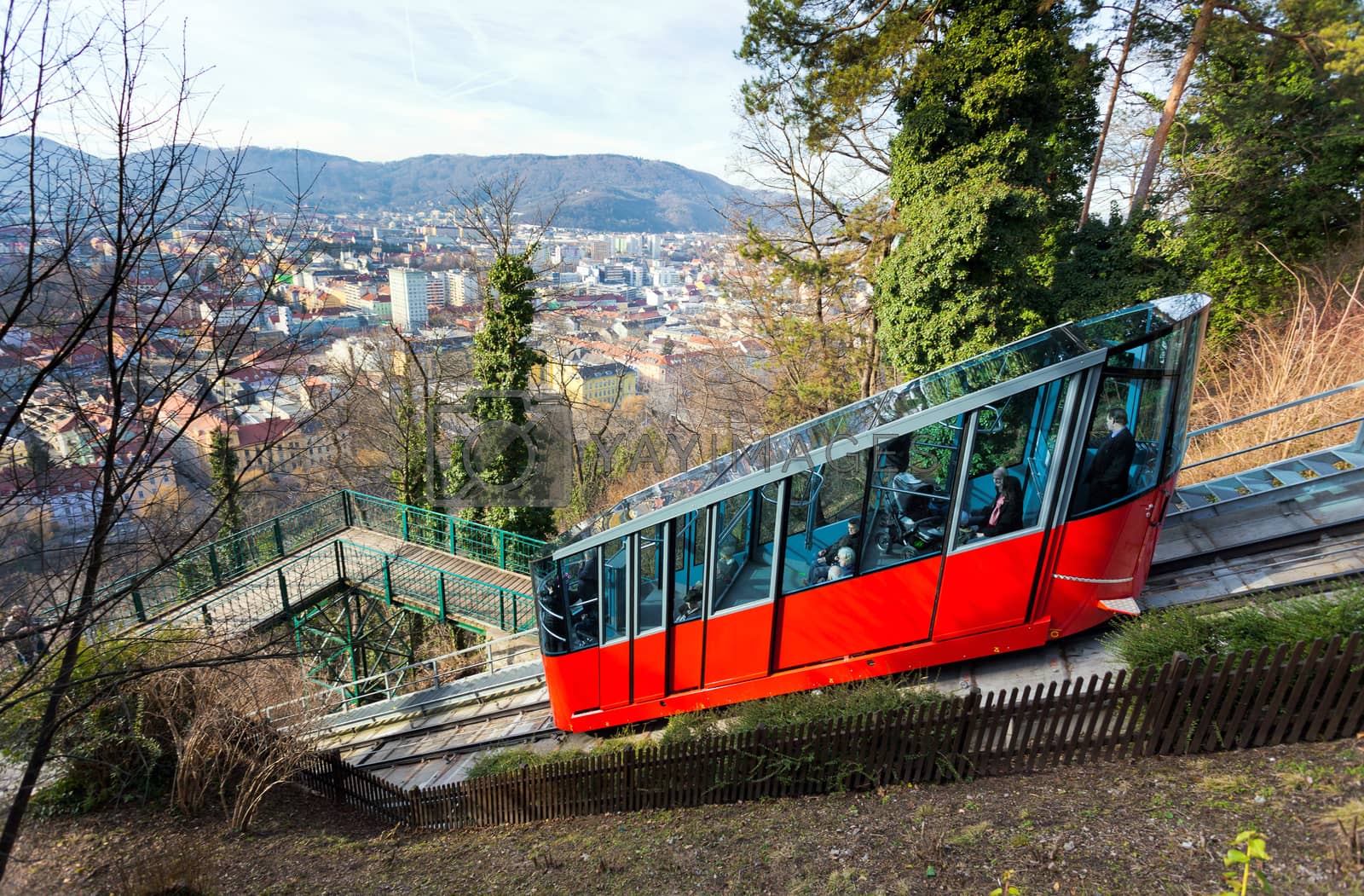 Royalty free image of Funicular climbing to Schlossberg and Graz city panoramic view by PixAchi