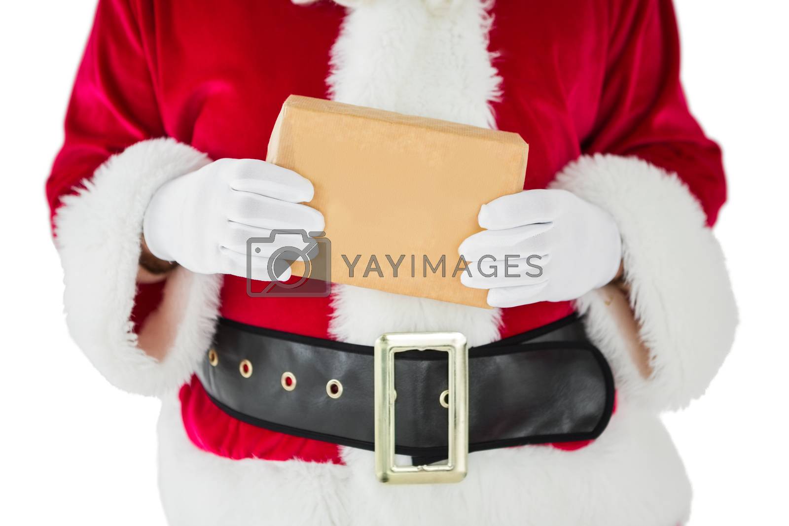 Royalty free image of Mid section of santa claus holding box by Wavebreakmedia