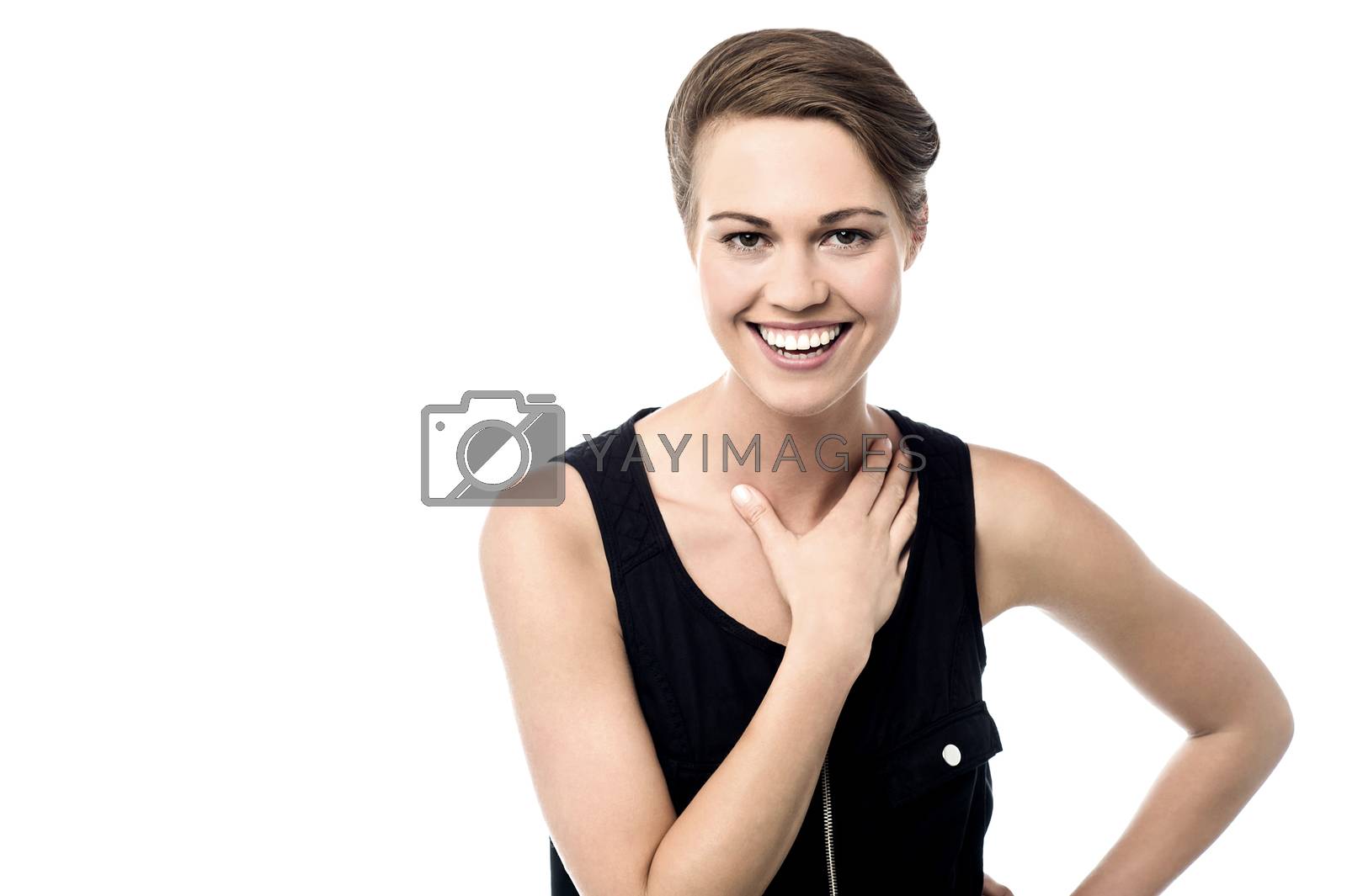 Royalty free image of Surprised woman laughing out loud by stockyimages