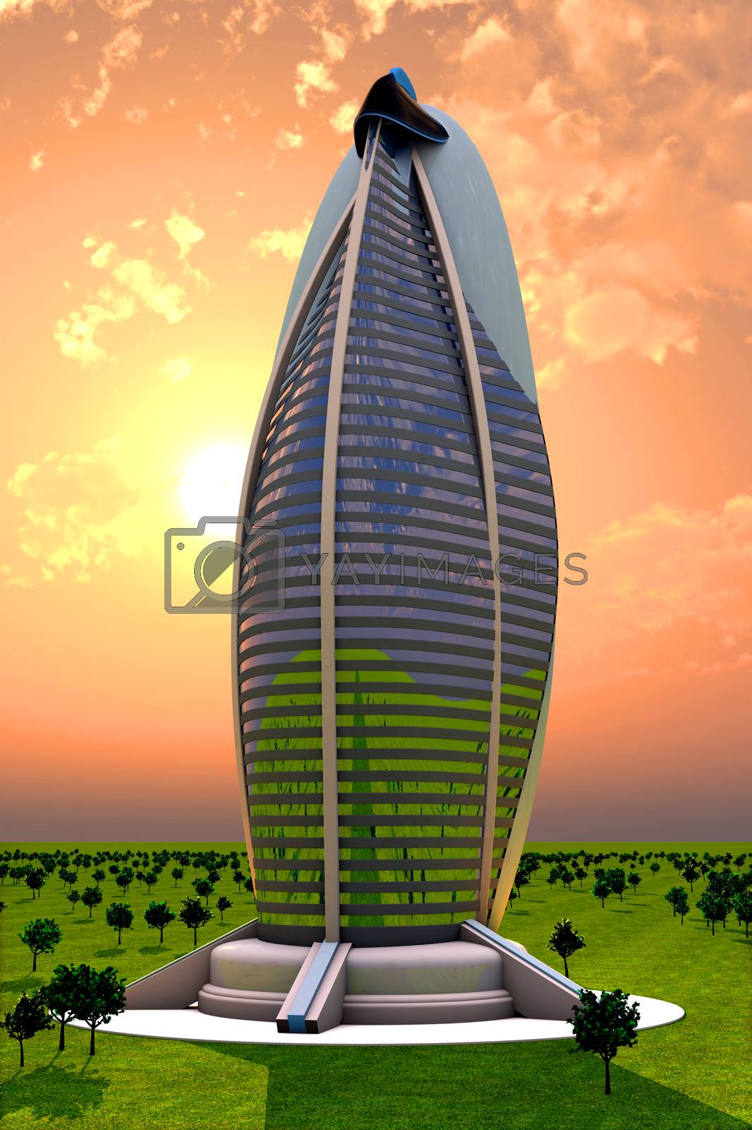 Royalty free image of Sunset behind a futuristic Skyscraper by Spectral