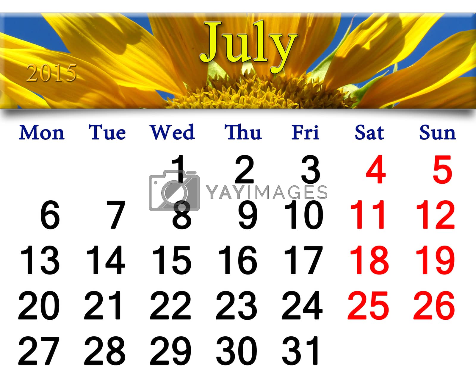 Royalty free image of calendar for 2015 year with big sunflower by alexmak