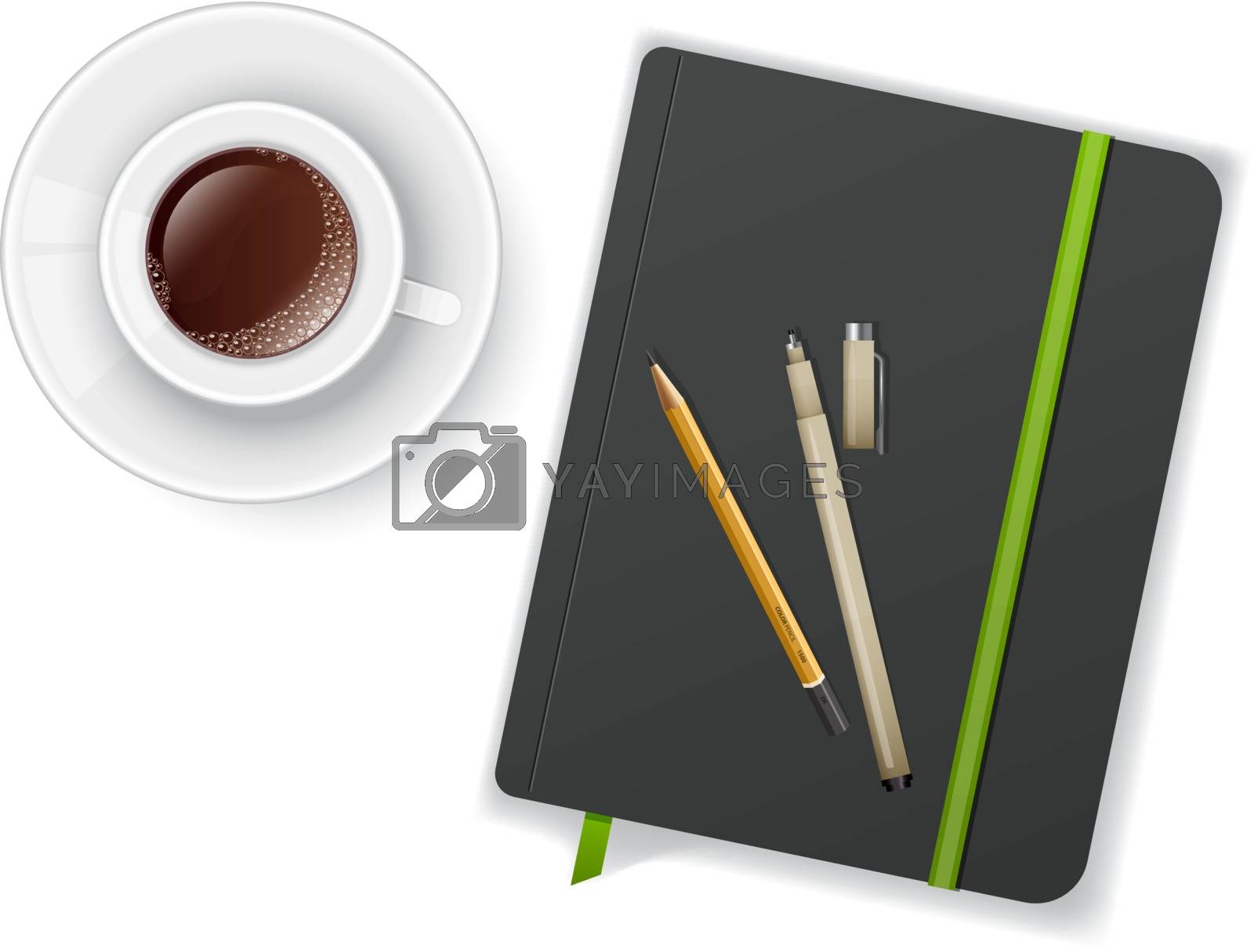 Royalty free image of Notebook with pen and cup of coffee by SonneOn