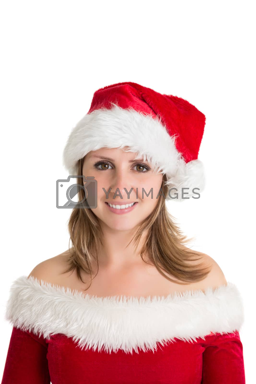 Royalty free image of Portrait of pretty young woman in santa costume smiling by Wavebreakmedia