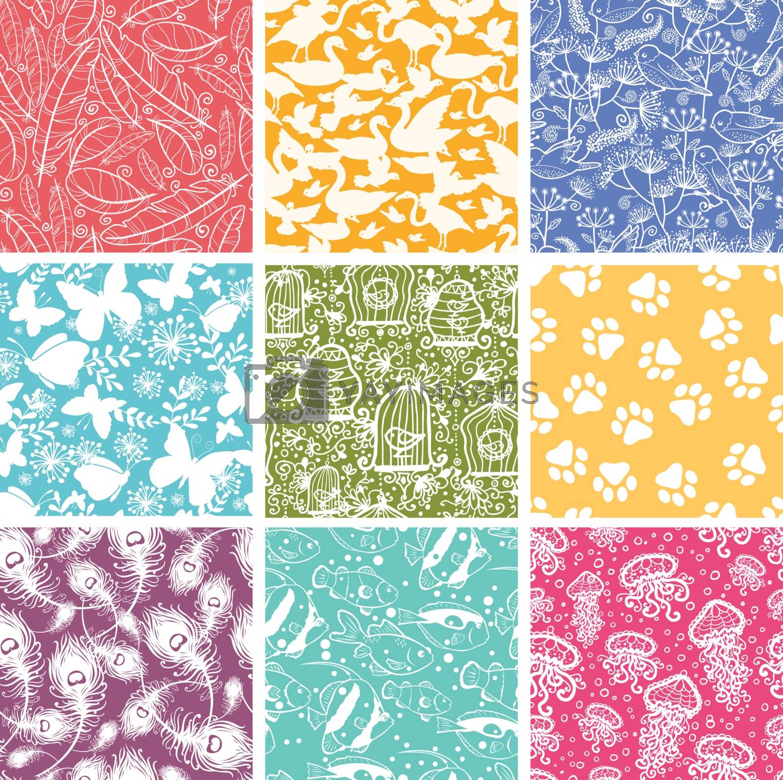 Royalty free image of Set of nine animal vector seamless patterns backgrounds by Oksancia