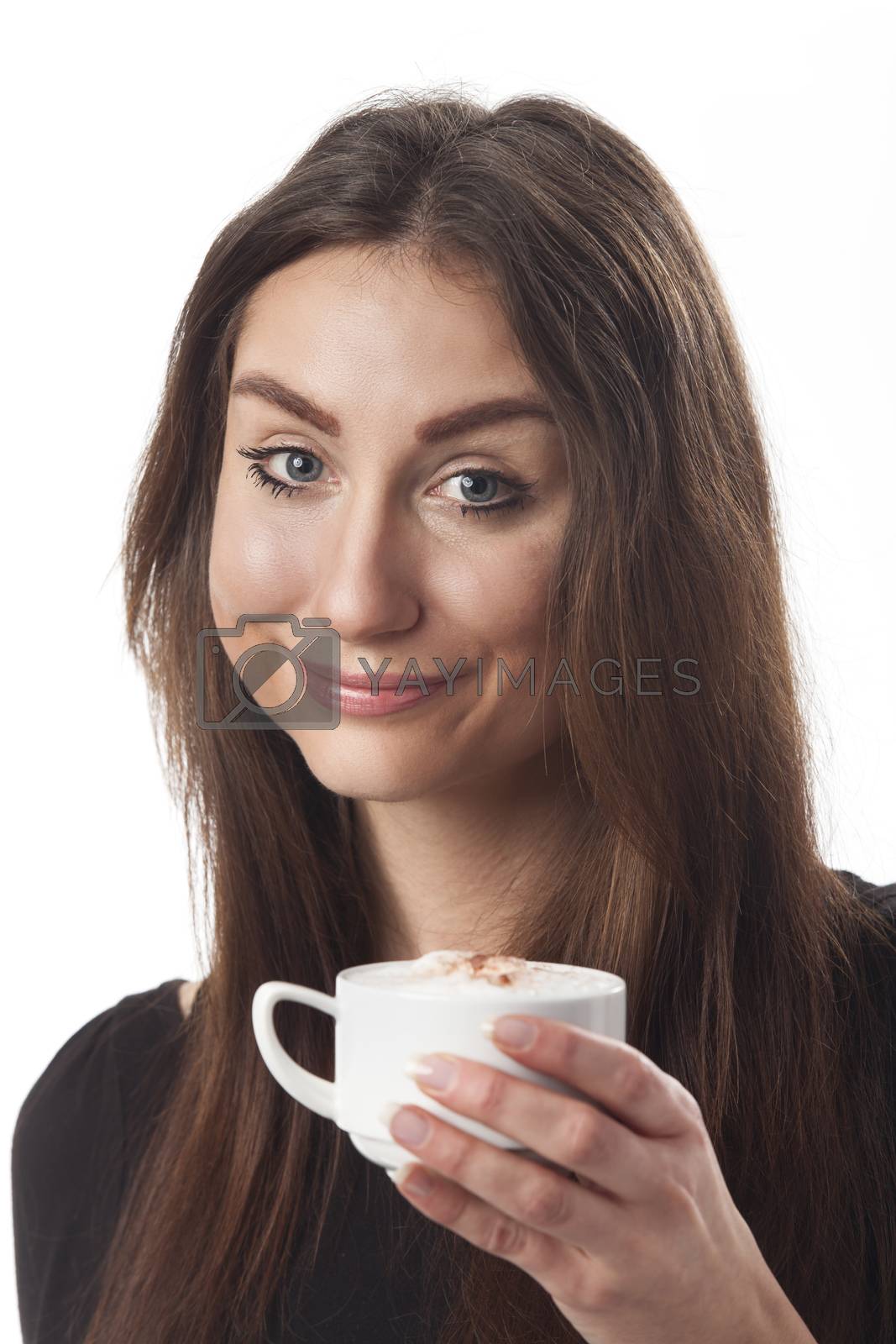 Royalty free image of smiling woman with a cappuchino  by bernjuer