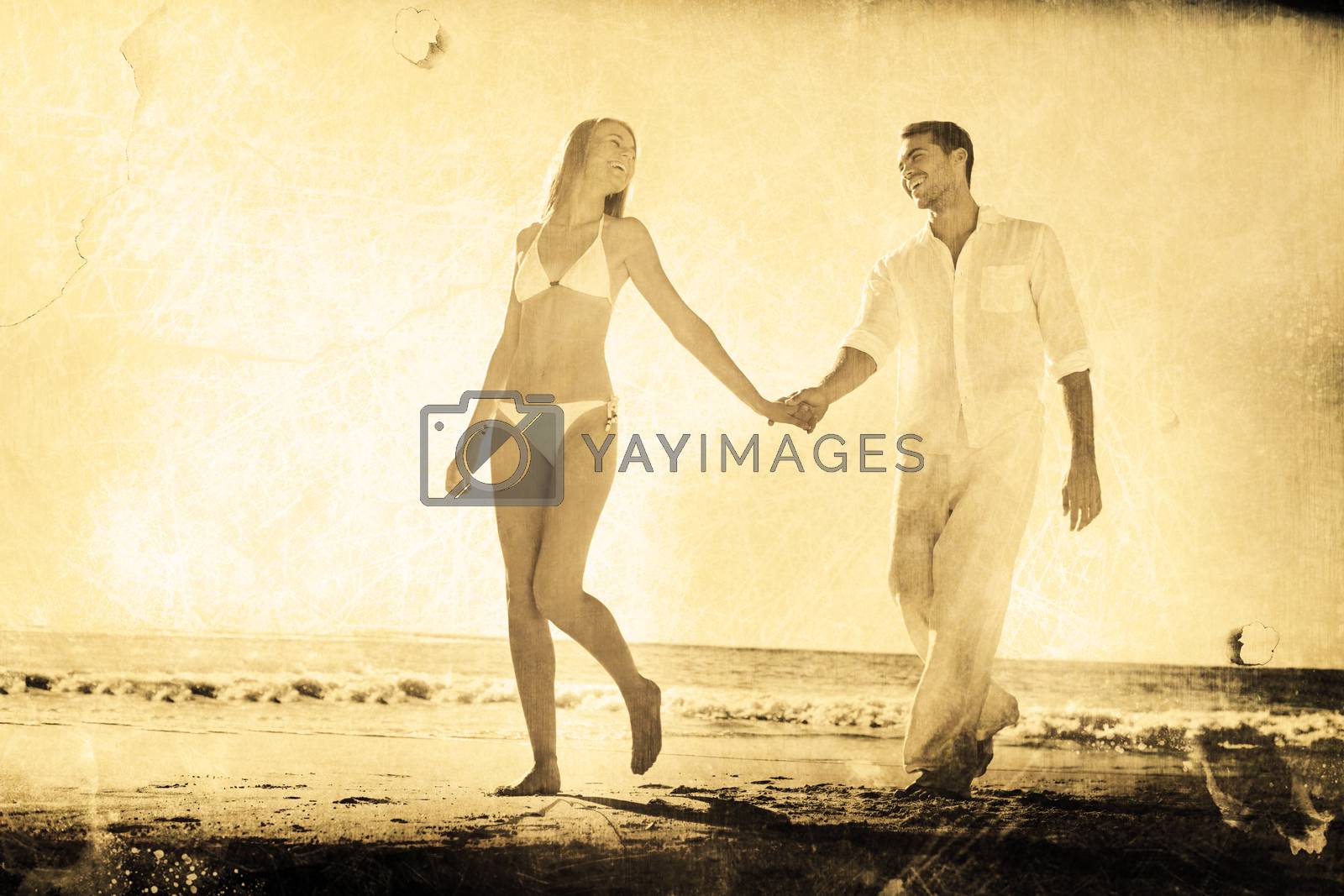 Royalty free image of Composite image of pretty blonde walking away from man holding her hand by Wavebreakmedia