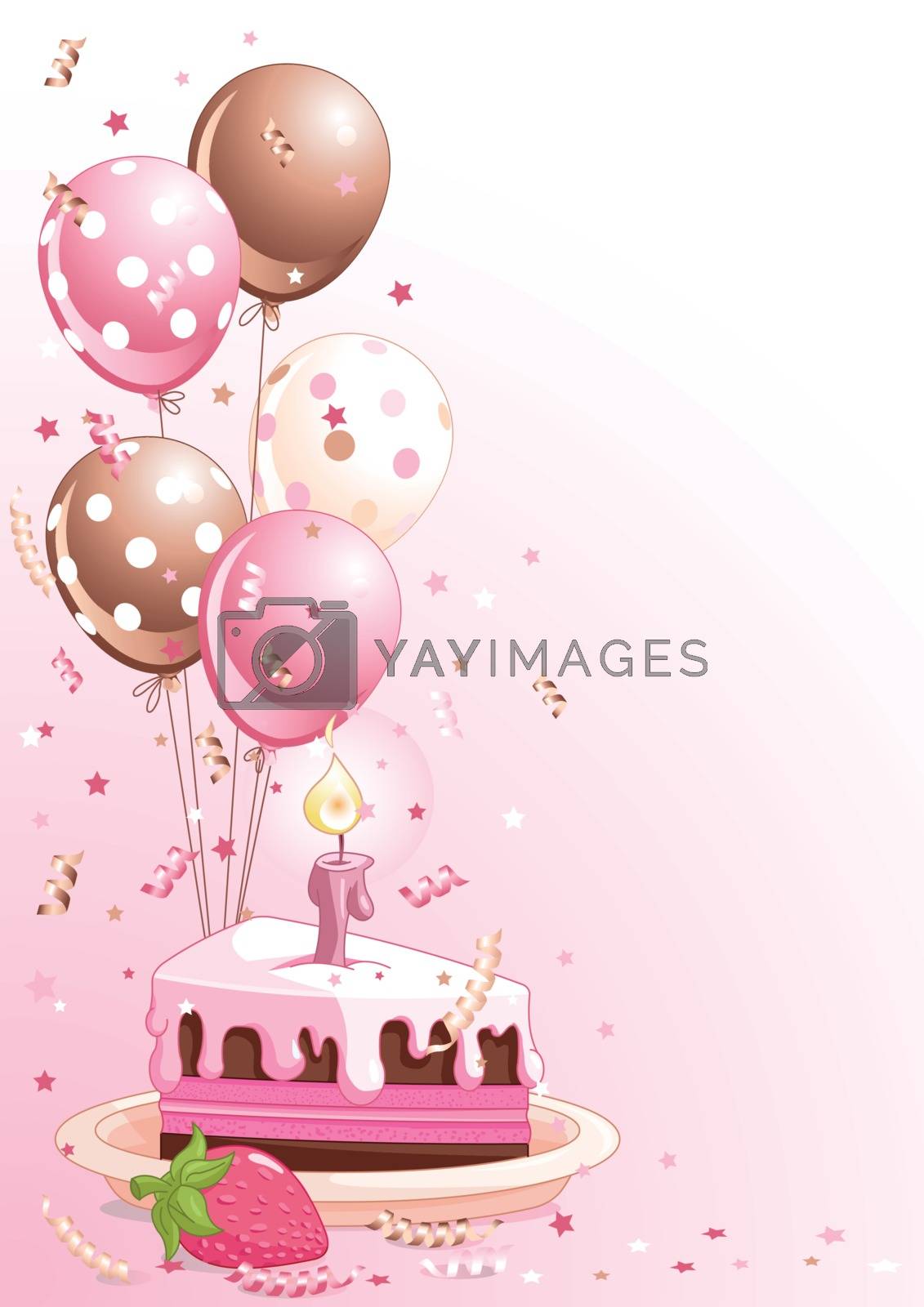 Royalty free image of Slice of Birthday Cake with Balloons by Dazdraperma