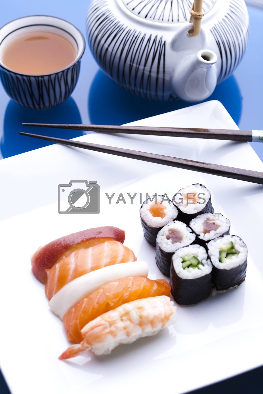 Sushi, oriental cuisine colorful theme