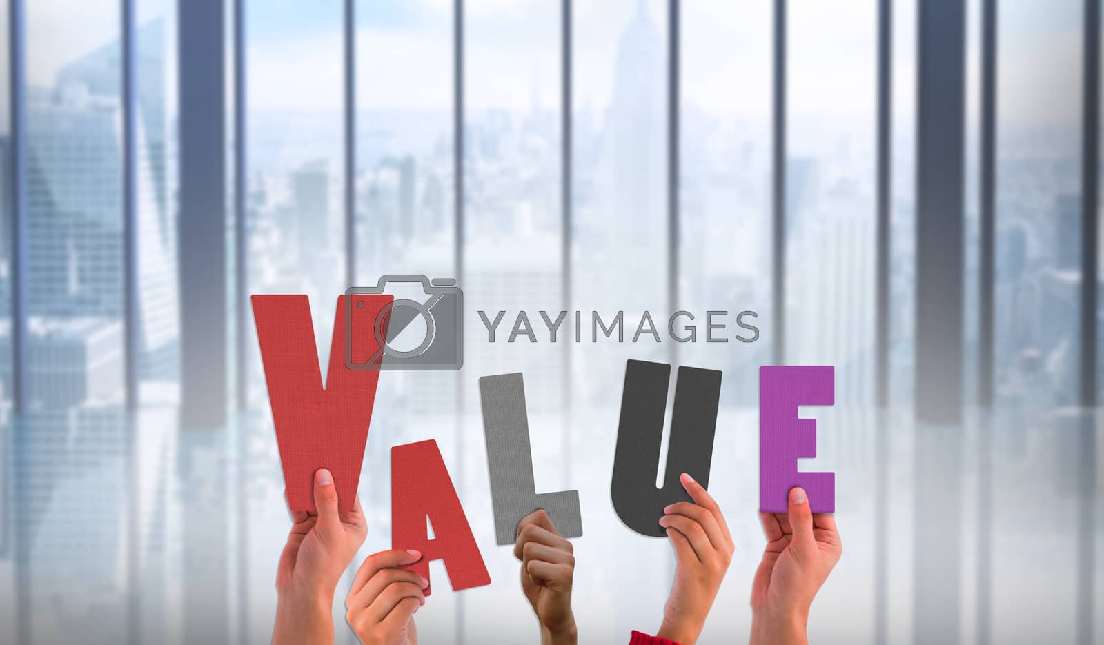 Royalty free image of Composite image of hands holding up value by Wavebreakmedia