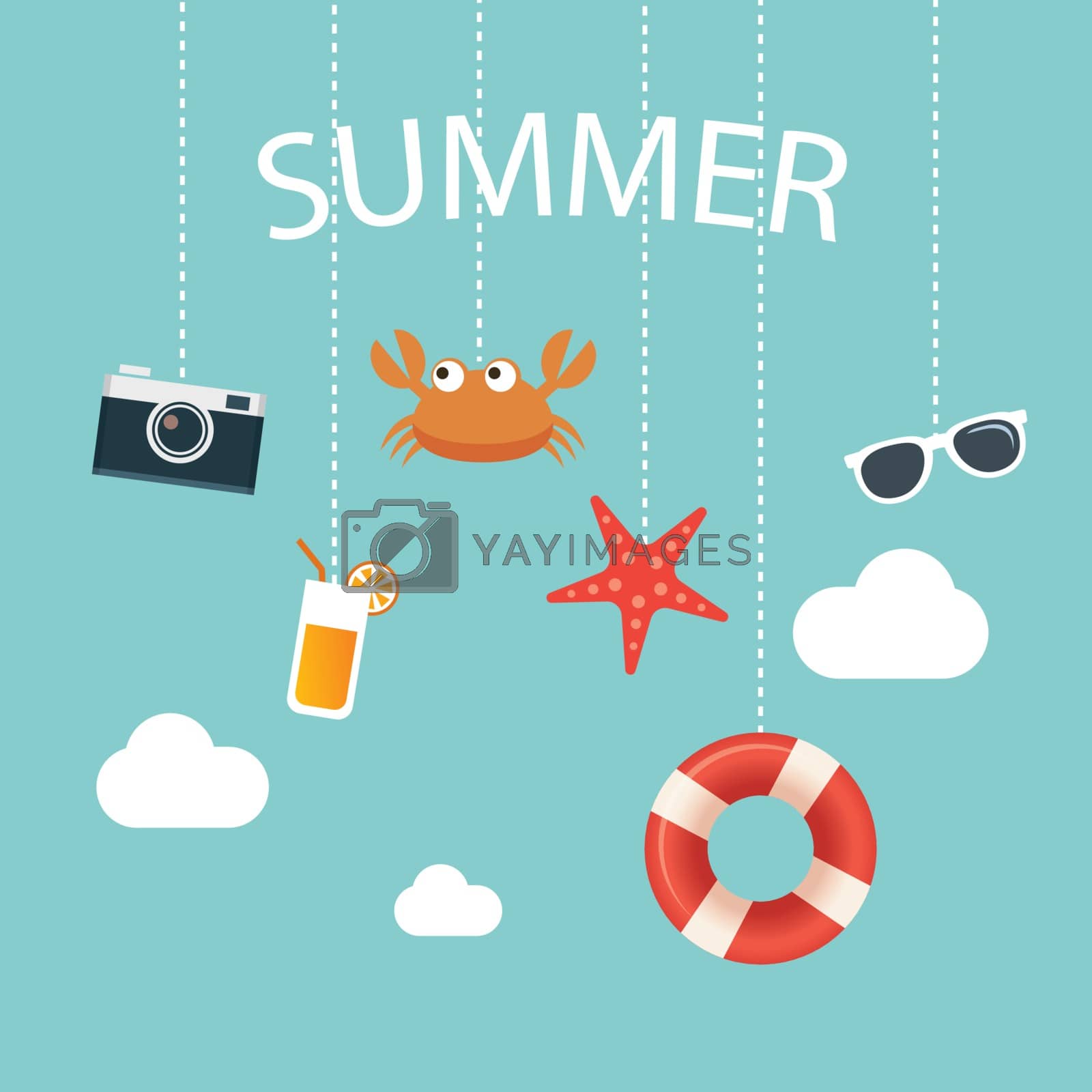Royalty free image of summertime background with hanging summer icon by kaisorn