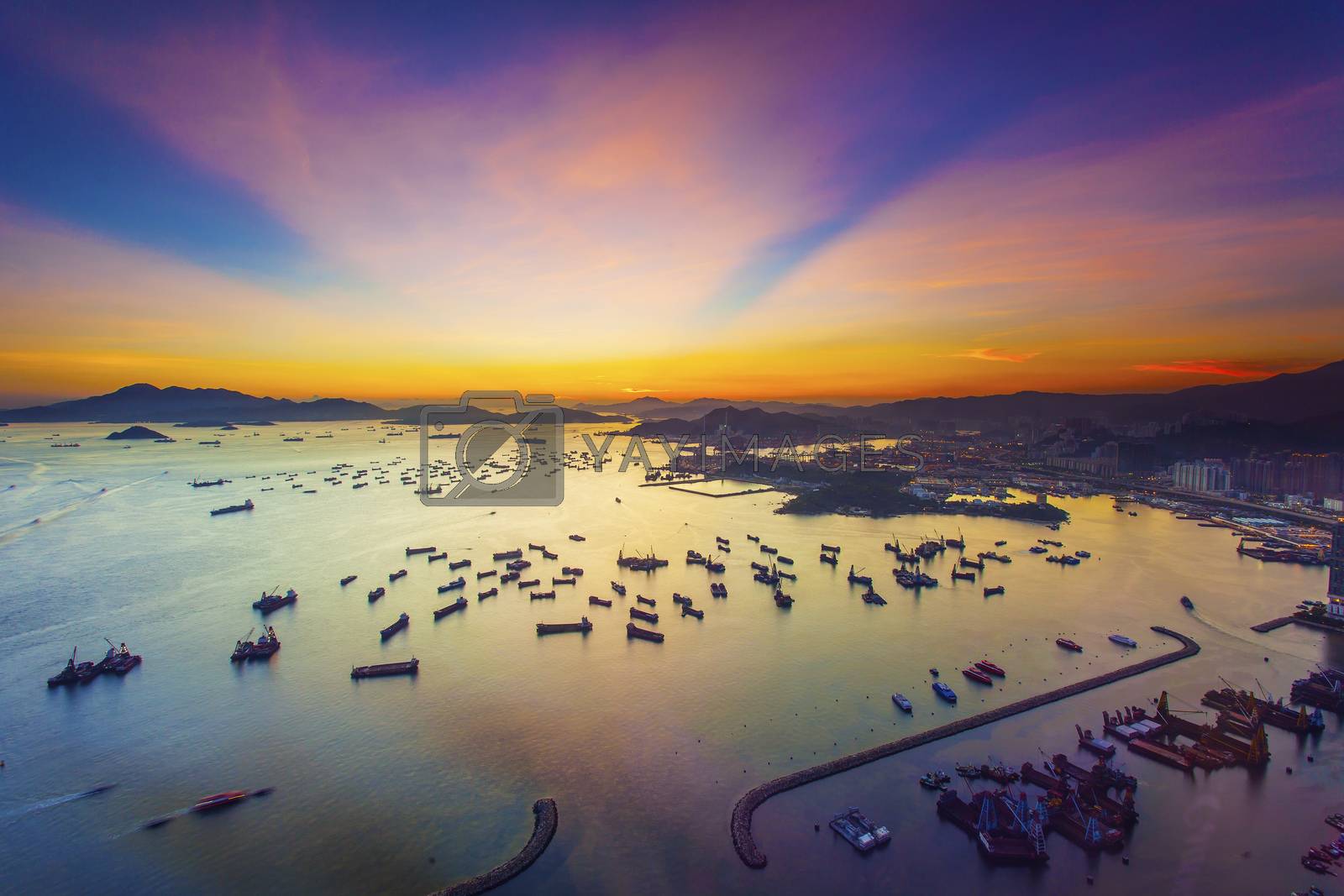 Royalty free image of Sunset at container terminal in Hong Kong by kawing921