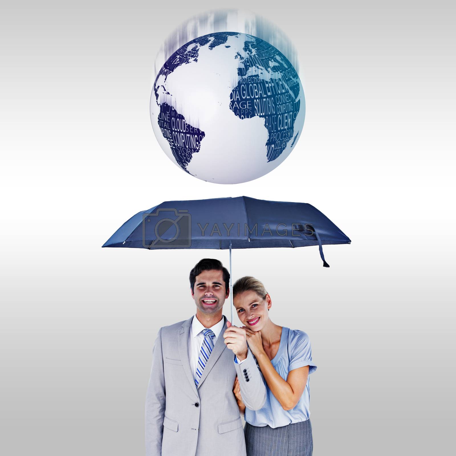 Royalty free image of Composite image of business people holding a black umbrella by Wavebreakmedia