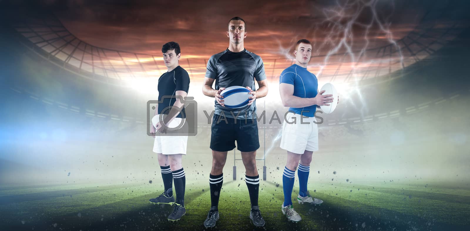 Royalty free image of Composite image of rugby player holding rugby ball by Wavebreakmedia