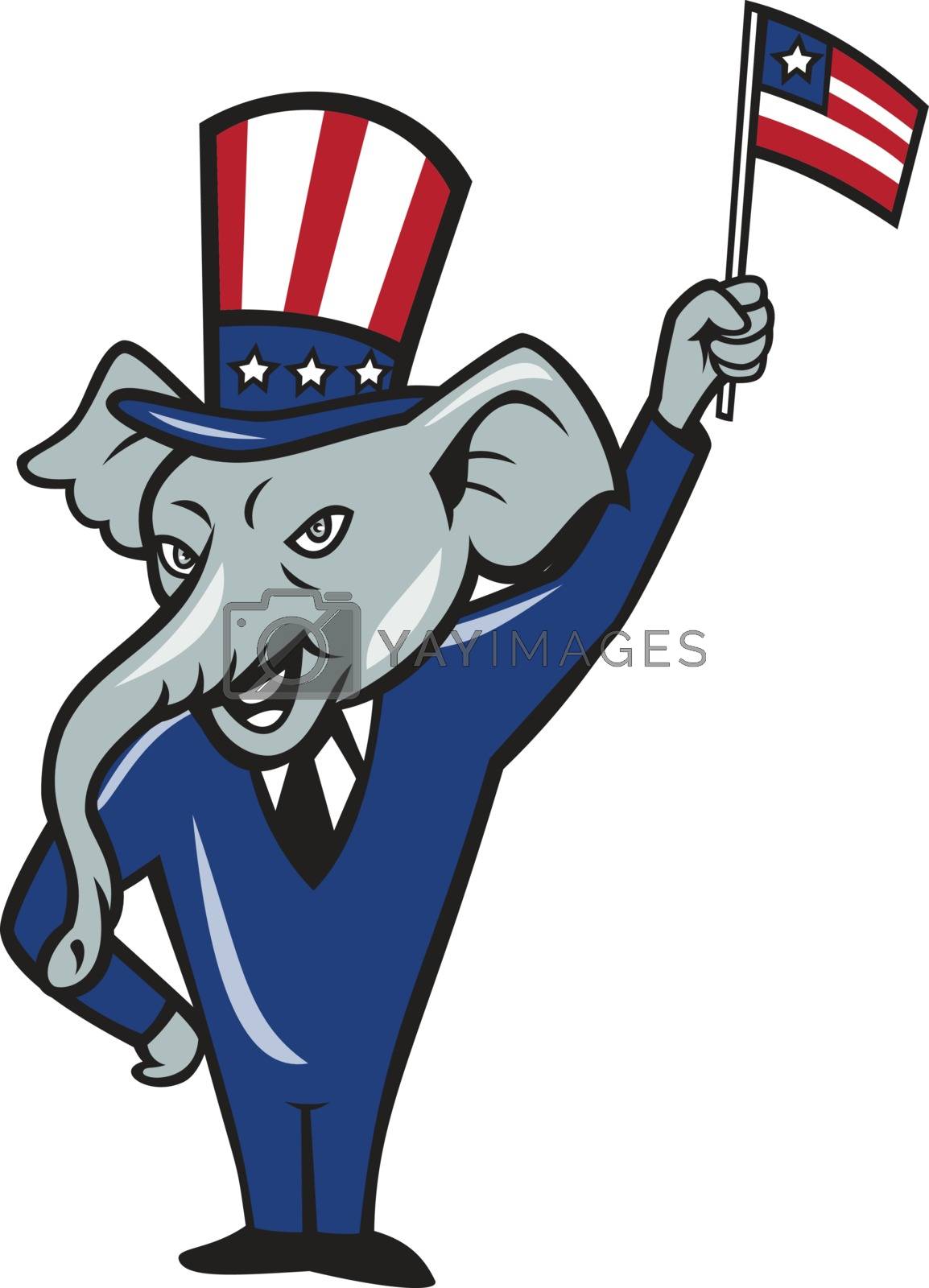 Royalty free image of Republican Mascot Elephant Waving US Flag Cartoon by patrimonio