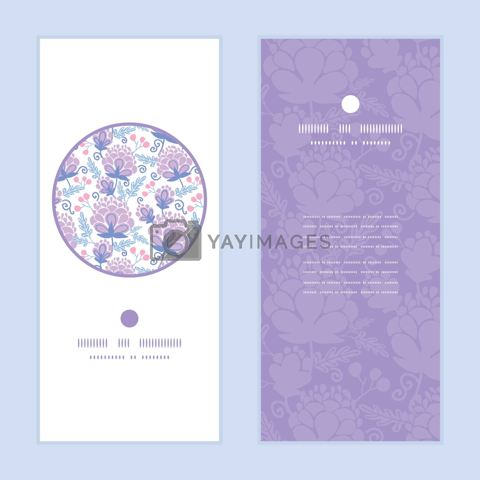 Royalty free image of Vector soft purple flowers vertical round frame pattern invitation greeting cards set by Oksancia