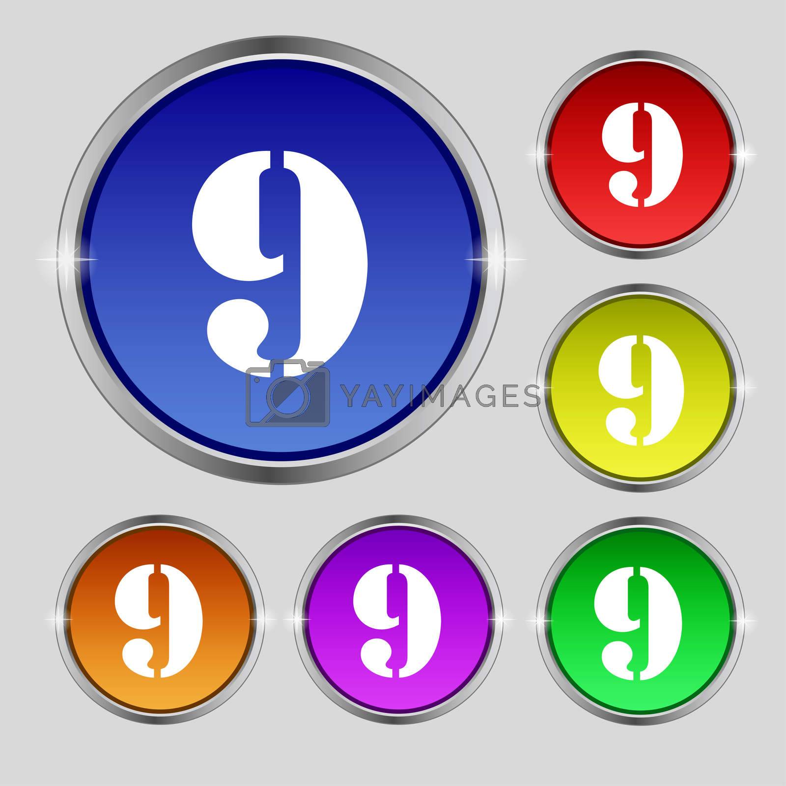 Royalty free image of number Nine icon sign. Set of coloured buttons.  by serhii_lohvyniuk