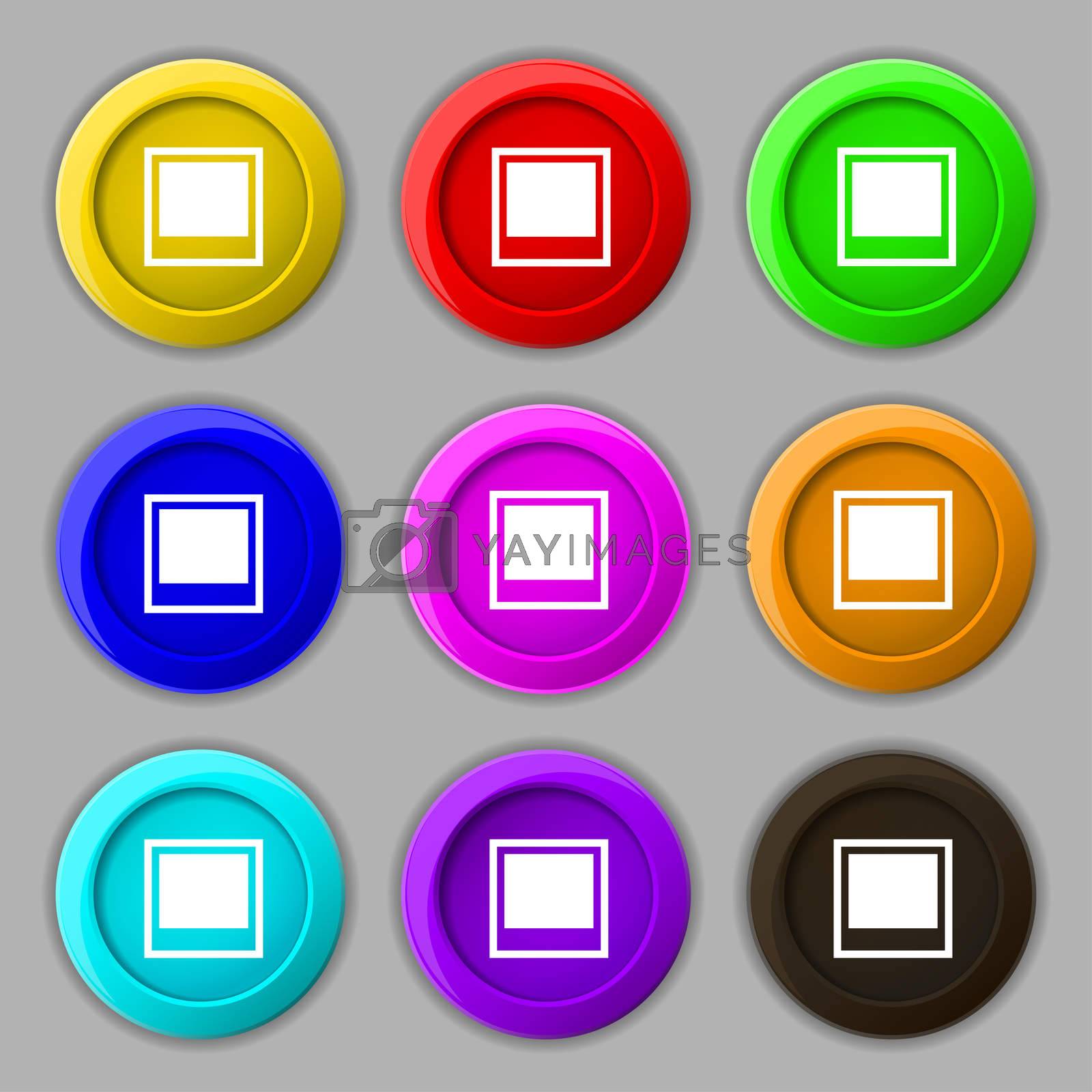 Royalty free image of Photo frame template icon sign. symbol on nine round colourful buttons.  by serhii_lohvyniuk