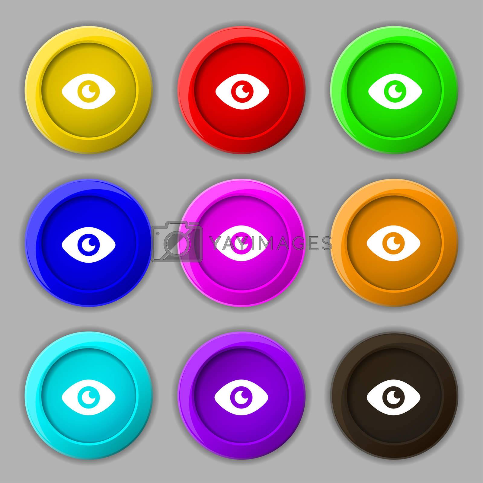 Royalty free image of Eye, Publish content icon sign. symbol on nine round colourful buttons.  by serhii_lohvyniuk