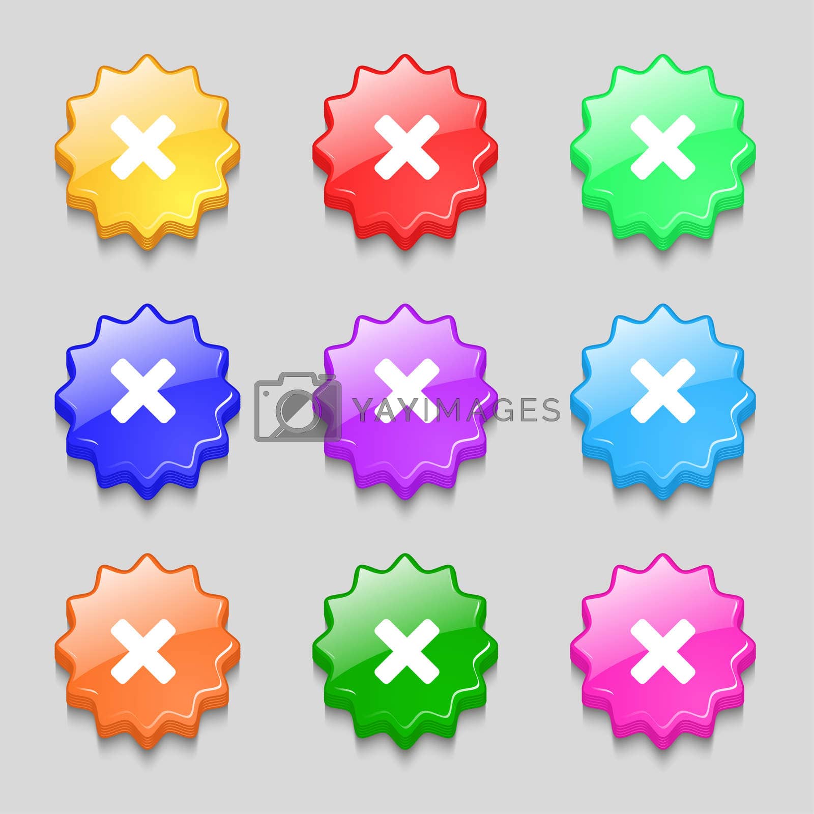 Royalty free image of cancel, multiplication icon sign. symbol on nine wavy colourful buttons.  by serhii_lohvyniuk