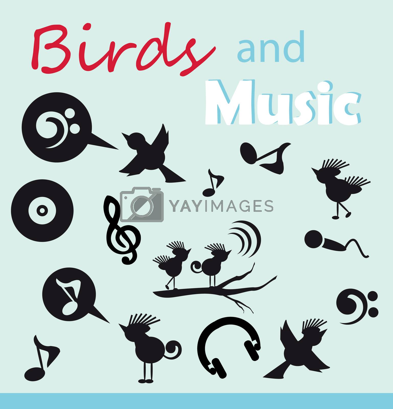 Royalty free image of birds and music silhouette icons sets by tamaravector