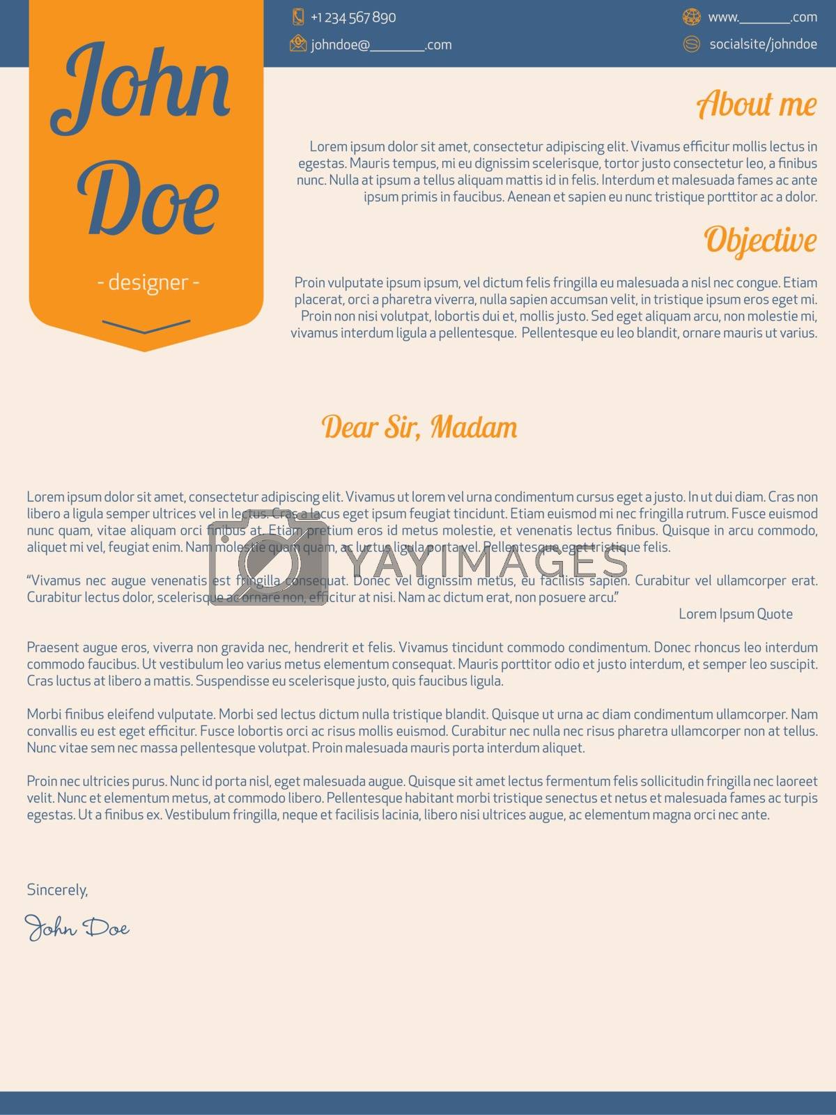 Royalty free image of Modern cover letter resume cv with orange ribbon by vipervxw