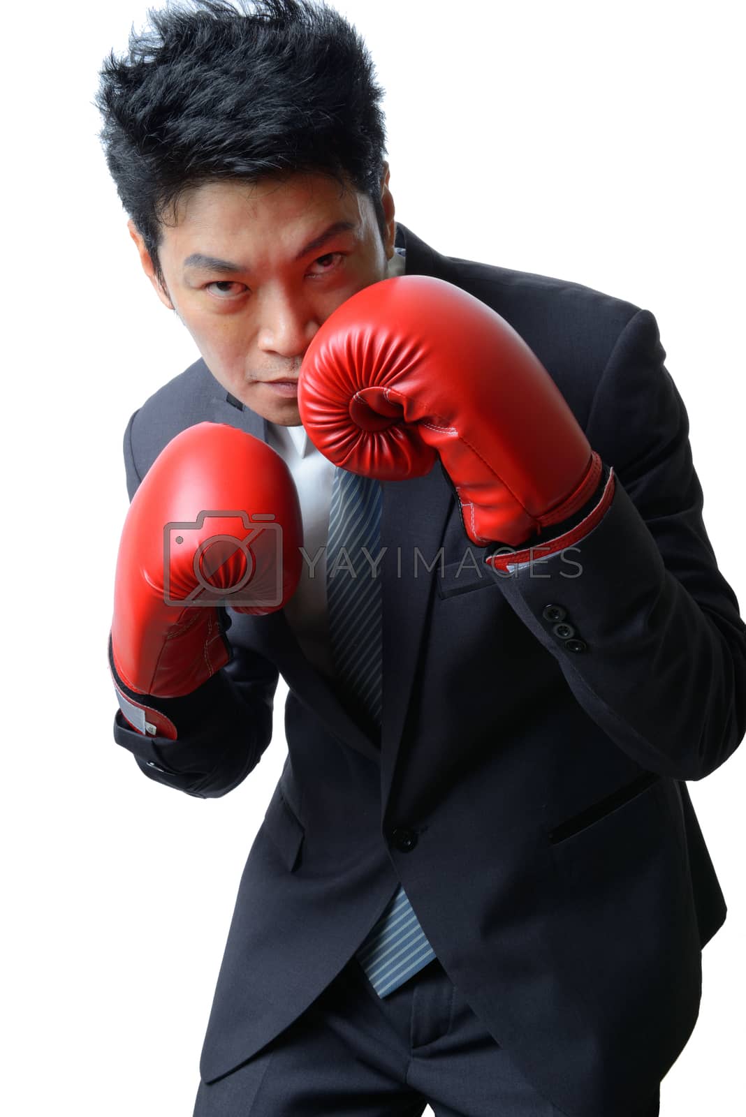 Royalty free image of businessman with boxing glove ready to fight with work, business by numskyman