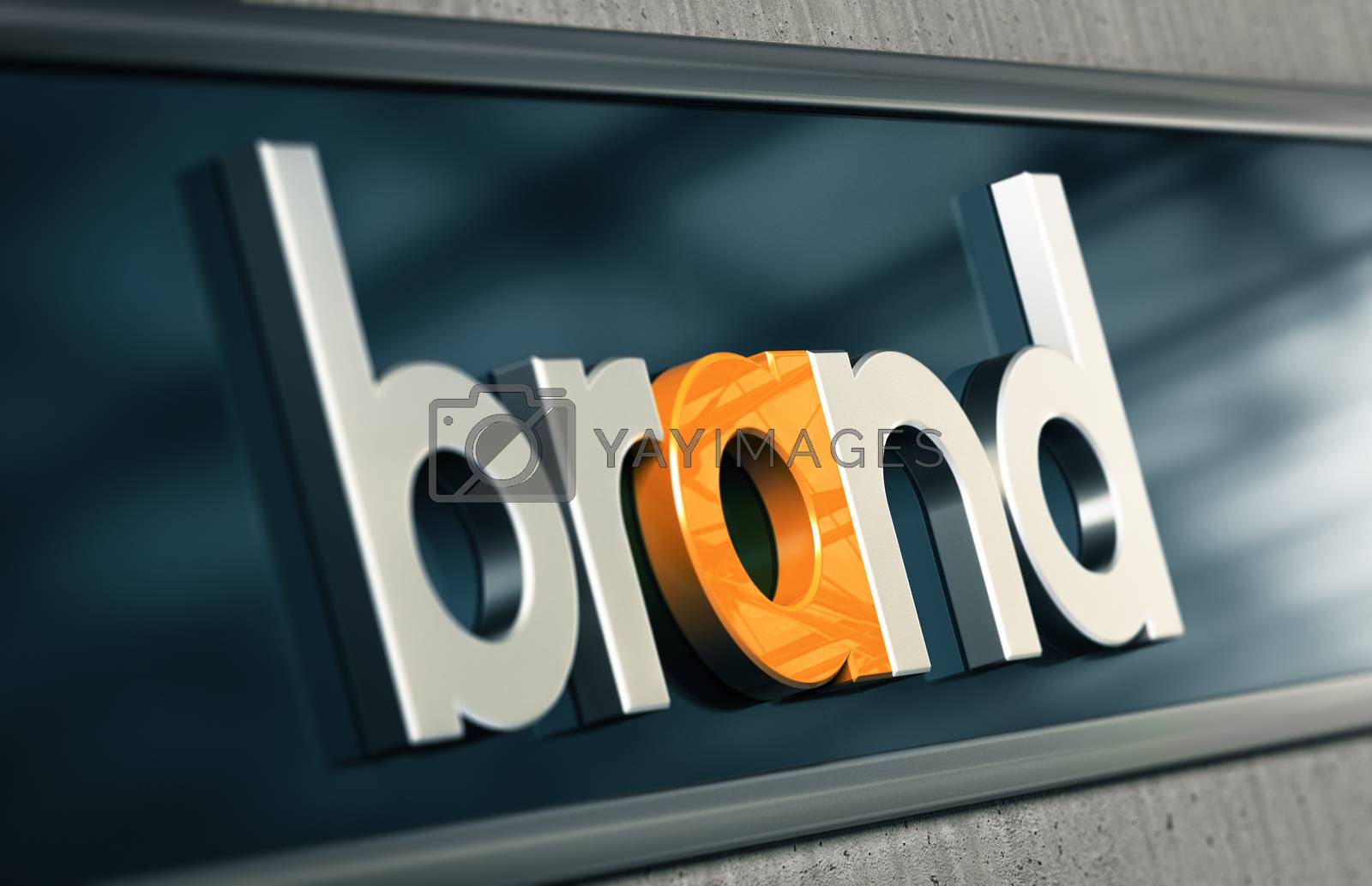 Branding concept. Company brand name on a building facade with blur effect