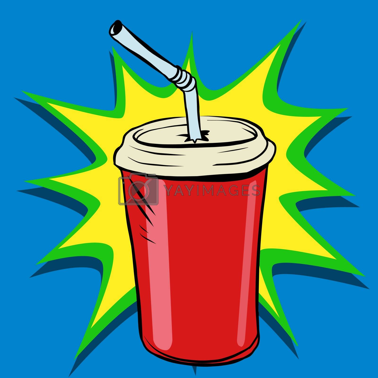 Cola beaker tube fast food drink pop art retro vector. Cold drink. Restaurant business.