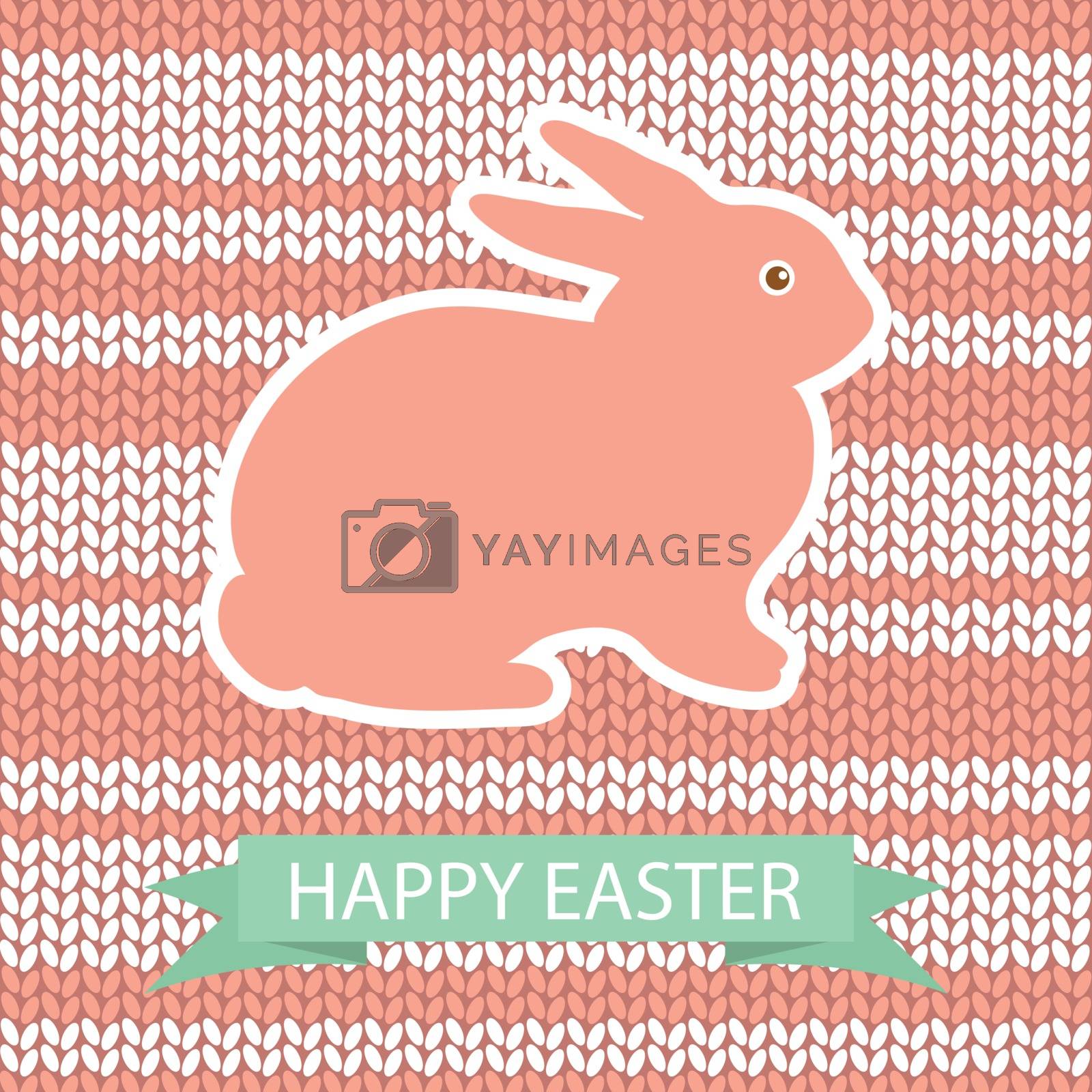 Royalty free image of Easter card with pink rabbit on wool knited background by mcherevan