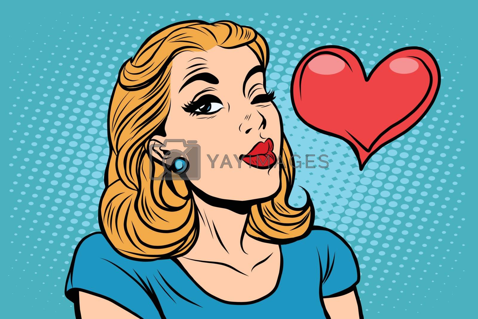 Emoji retro heart love romance girl emoticons. Pop art vector illustration. Emoji woman. Emotions girl face. Retro Emoji girl