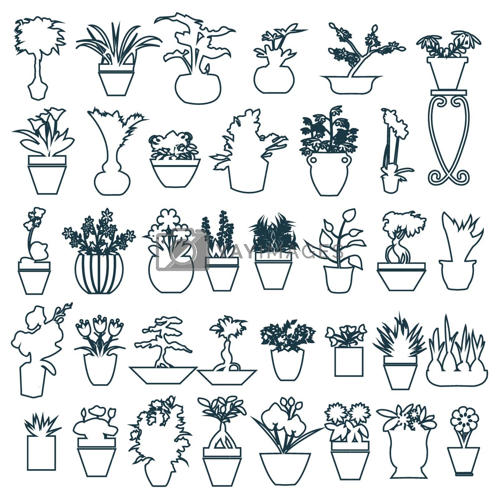 Royalty free image of cute house plants in pots hand-drawing by Margolana