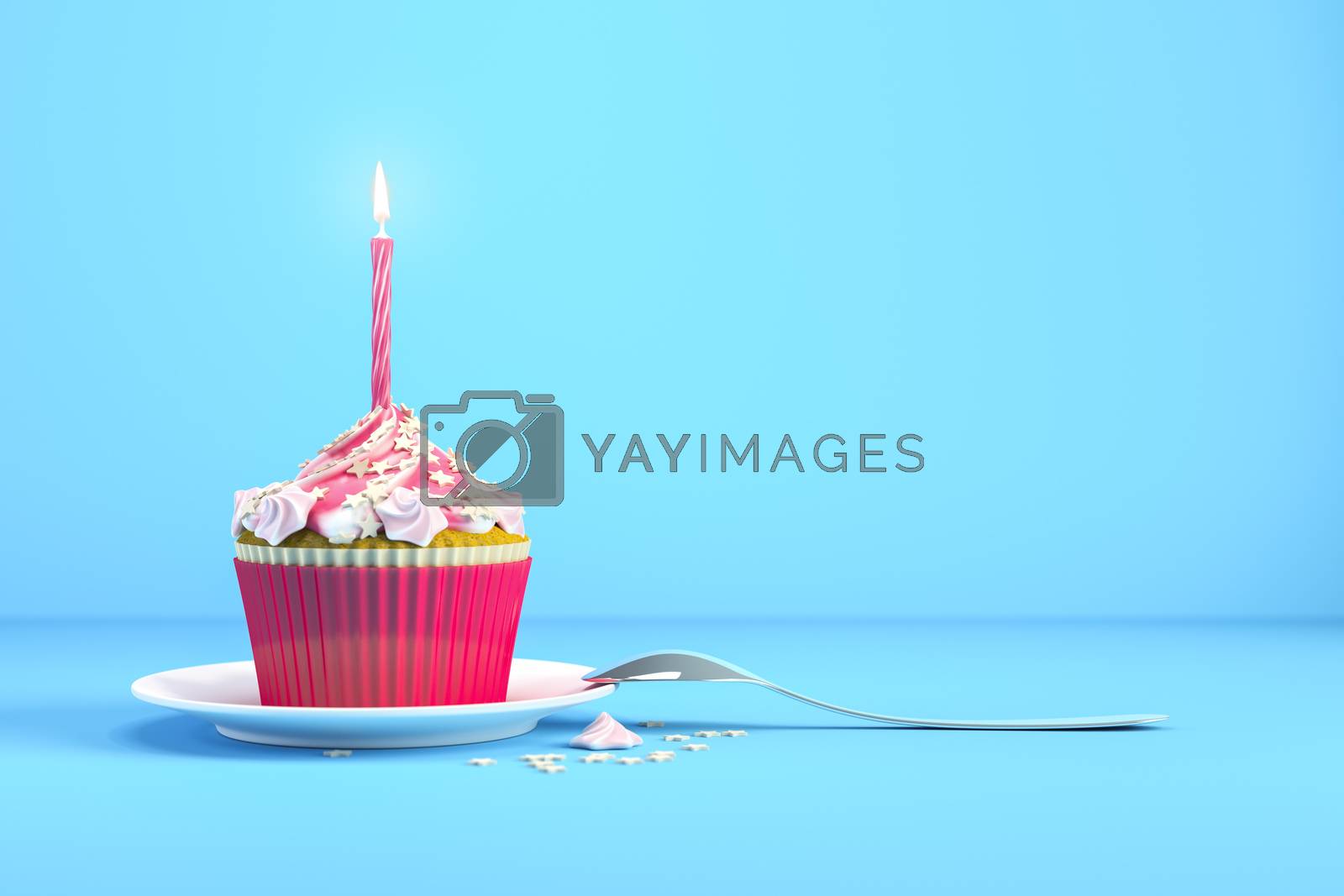 Royalty free image of delicious cupcake with a burning candle by magann
