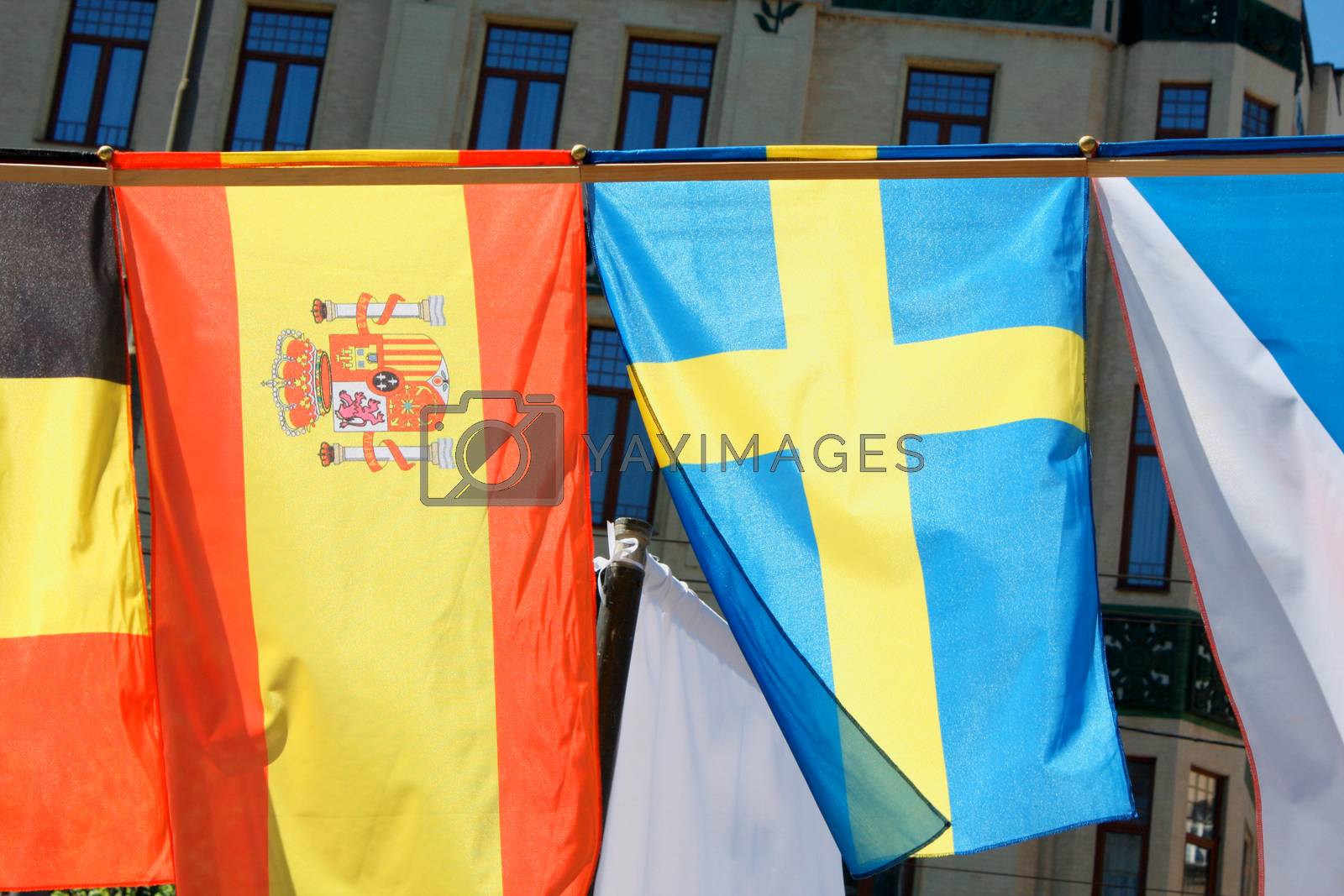 Royalty free image of European flags in front of the Europen city by miroslav110