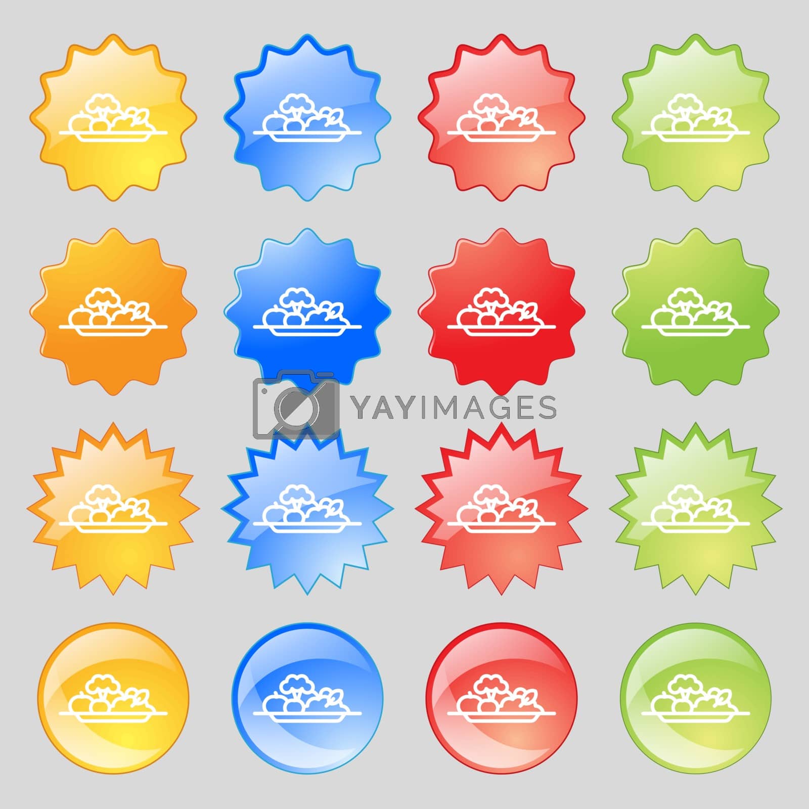 Royalty free image of vegetables icon sign. Big set of 16 colorful modern buttons for your design. Vector by serhii_lohvyniuk