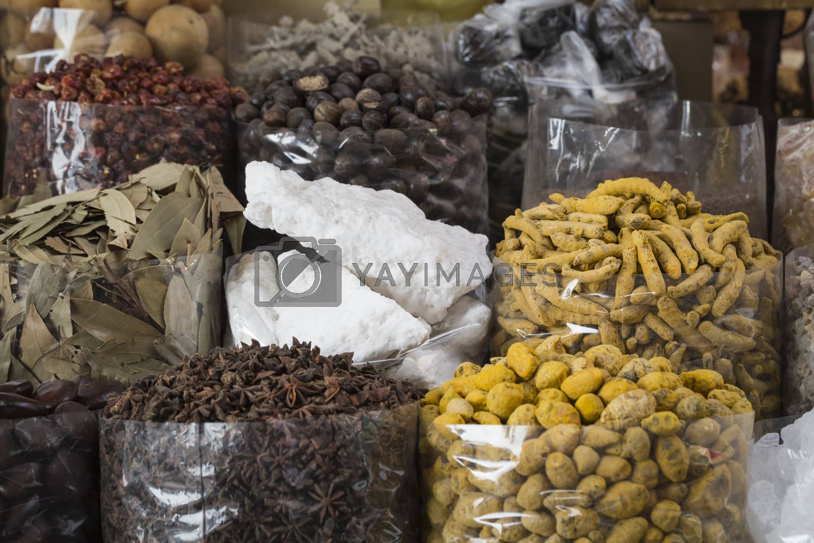 Royalty free image of Dried herbs, flowers and arabic spices in the souk at Deira in D by mariusz_prusaczyk