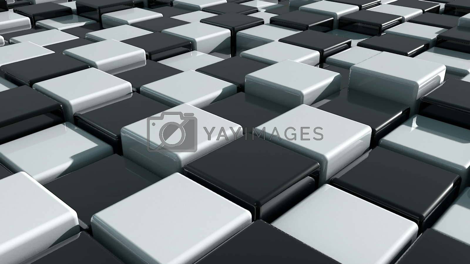 Royalty free image of Realistic Movement of cubes. Futuristic background with black and white cubes. Cubes with reflection by nolimit046