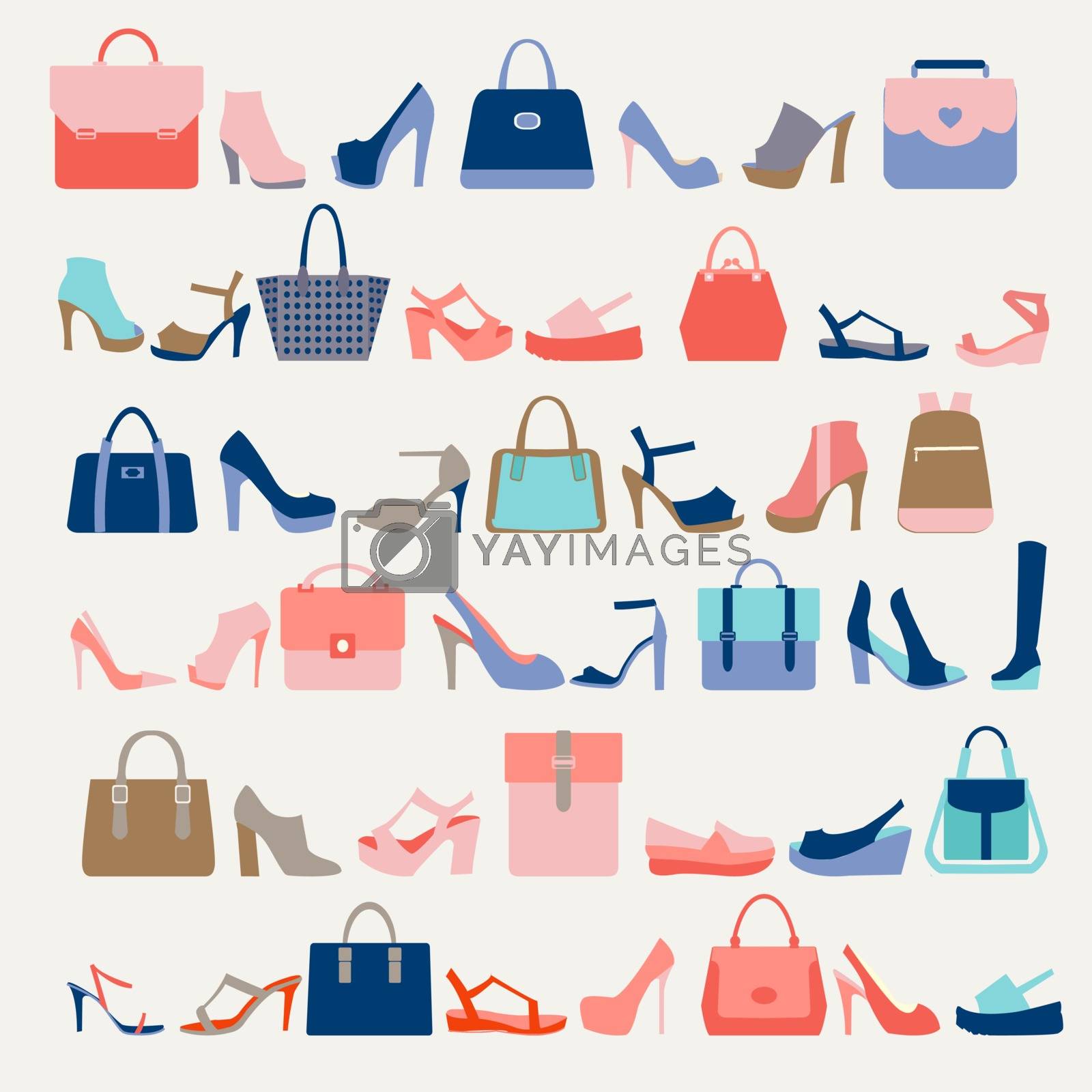 Royalty free image of Collection  of  fashion Women bags and High Heels shoes by Margolana