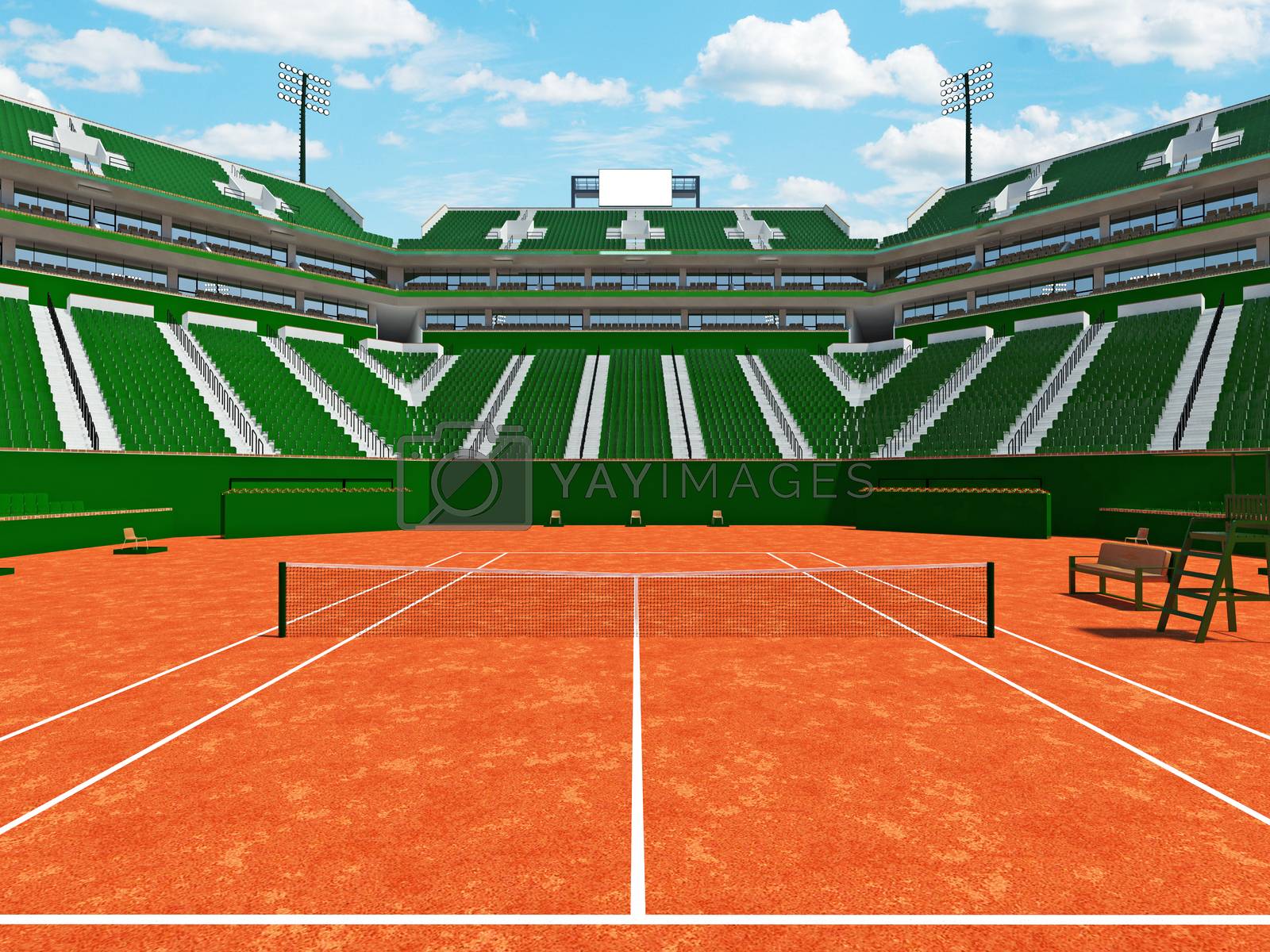 Royalty free image of Beautiful open tennis clay court stadium with green seats and VIP boxes for fifteen thousand fans by danilo_vuletic