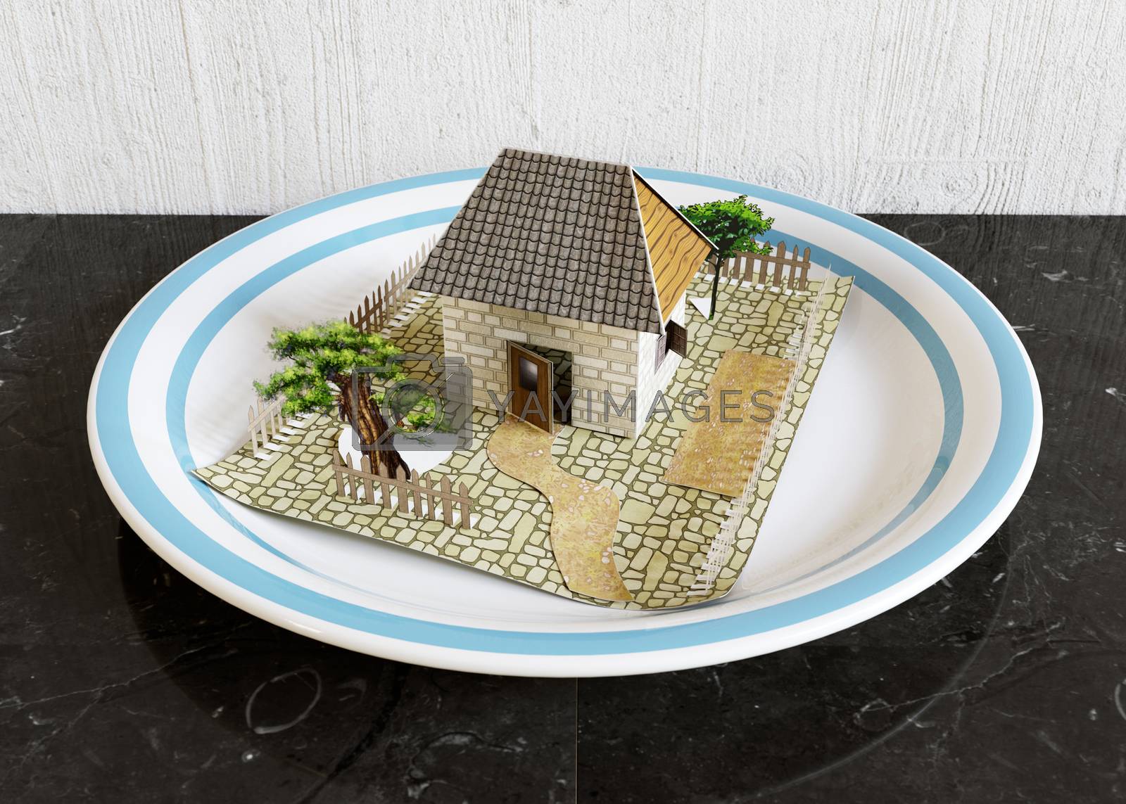 Royalty free image of isolate house on the plate with blue border real estate business concept photo by denisgo