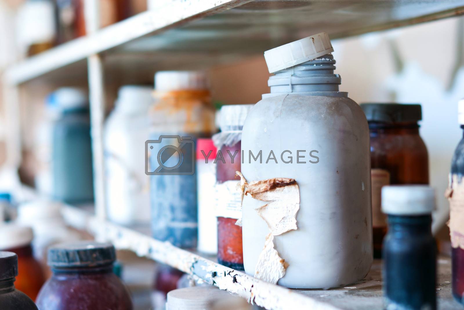 Royalty free image of Old chemical containers, obsolete laboratory by birckoff