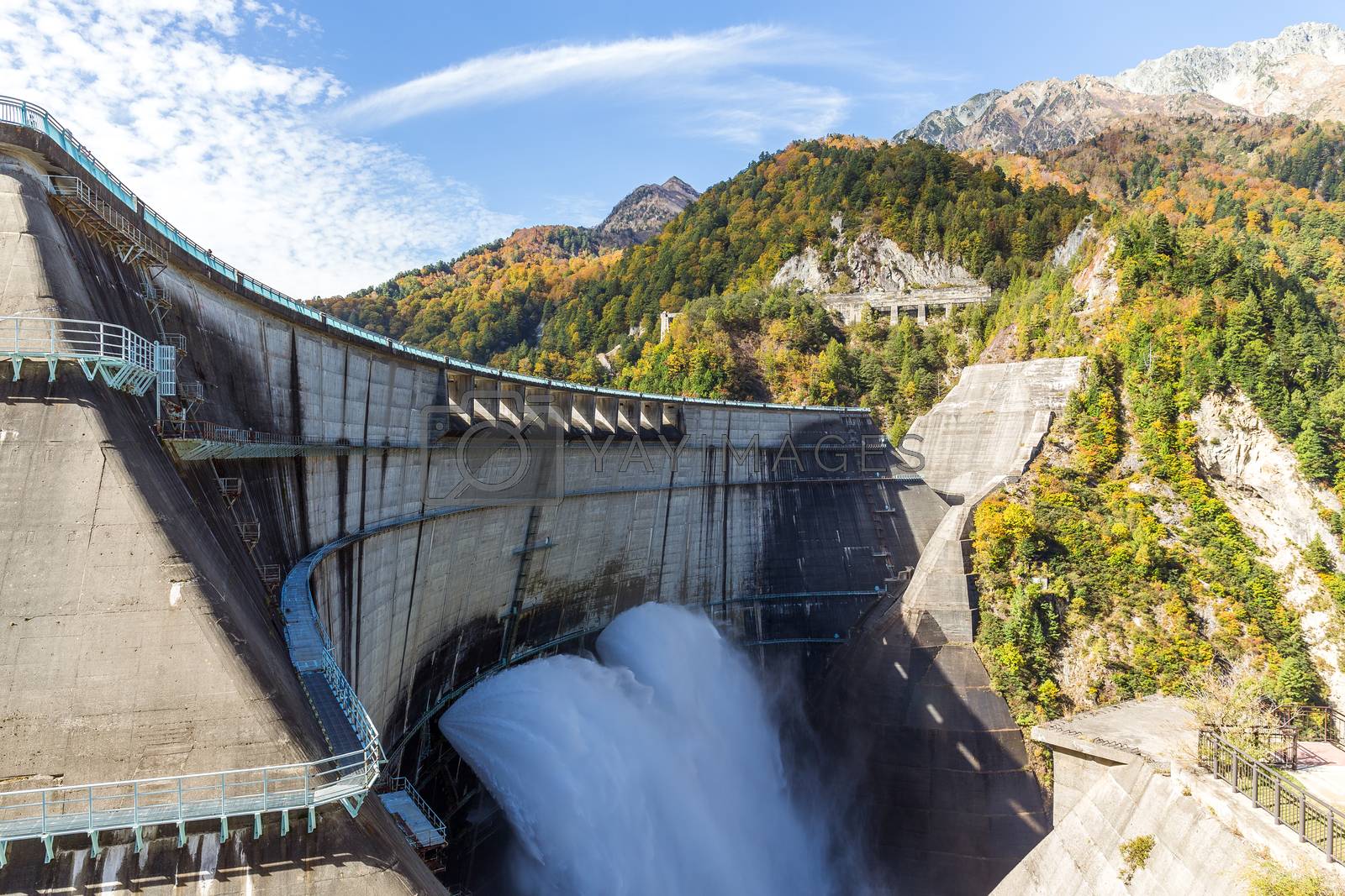 Royalty free image of Discharge water from kurobe dam by leungchopan