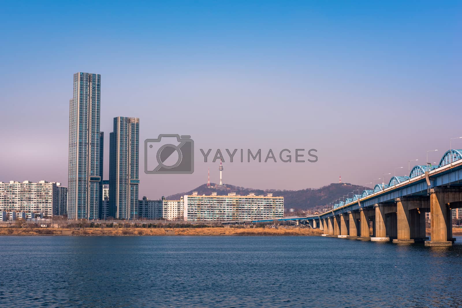 Royalty free image of Dongjak Bridge and Seoul tower at Han river  in Seoul, South Kor by cj_nattanai