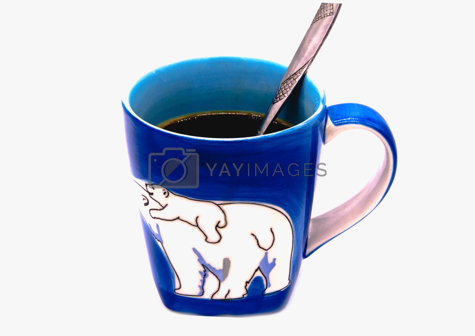 Royalty free image of Closeup Black coffee in blue coffee mug by STZU