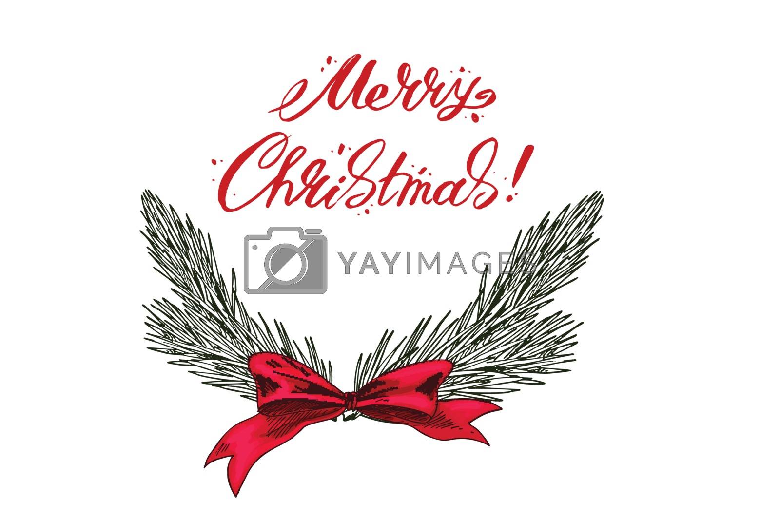 Royalty free image of Merry Christmas lettering Greeting Card with a spruce branch. Vector illustration. by nutela_pancake