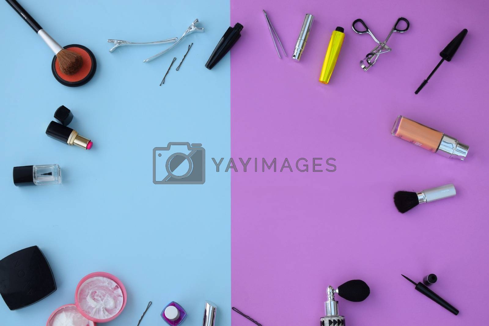 Royalty free image of Makeup and Cosmetics Flat lay with copy space by sarahdavies576@gmail.com