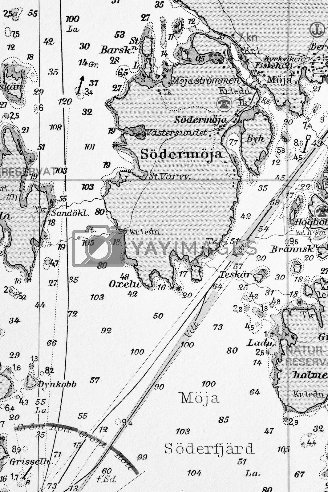Royalty free image of Macro shot of a old marine chart, detailing Stockholm archipelago by a40757