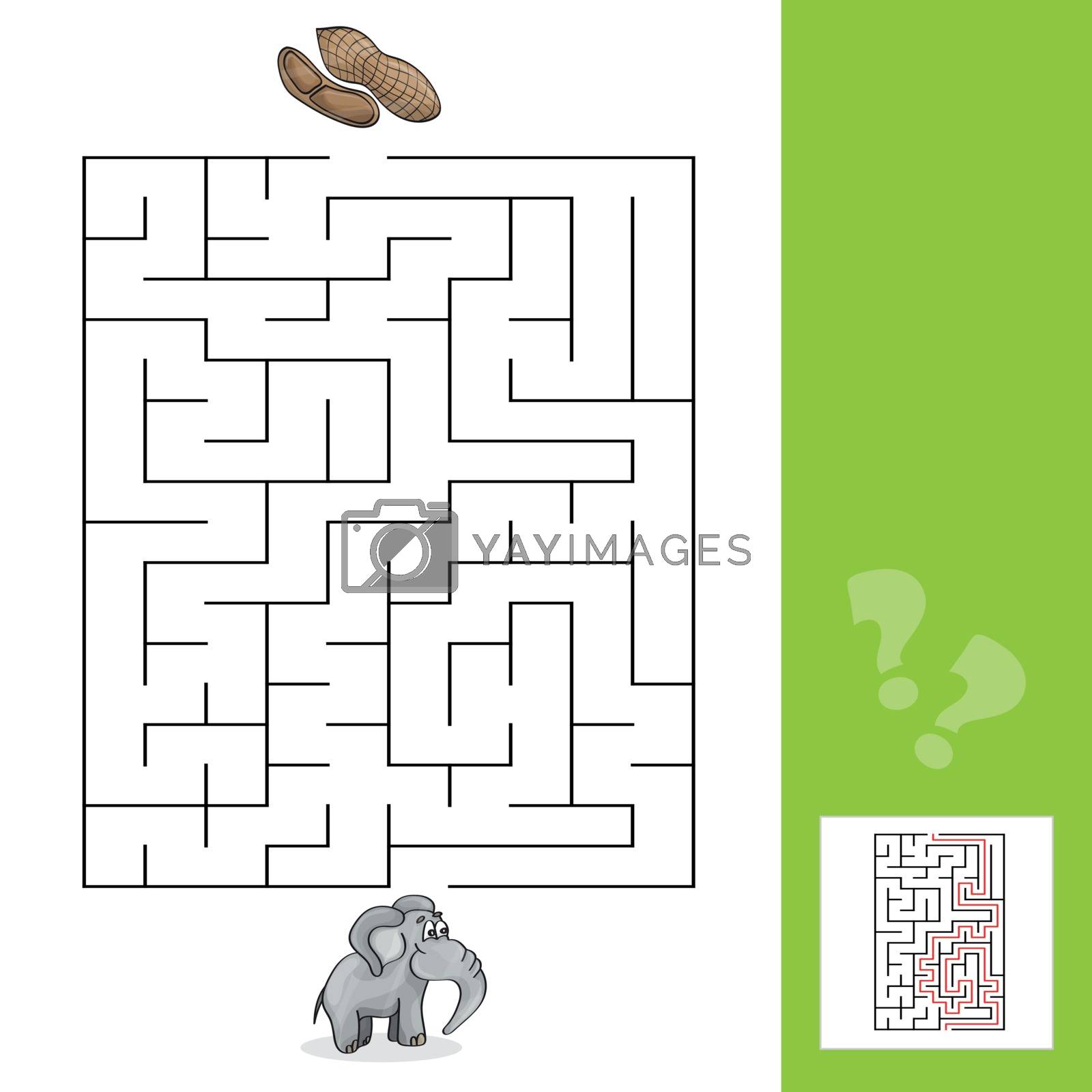 Royalty free image of Education Maze or Labyrinth Leisure Game with Elephant and Peanuts with answer by natali_brill